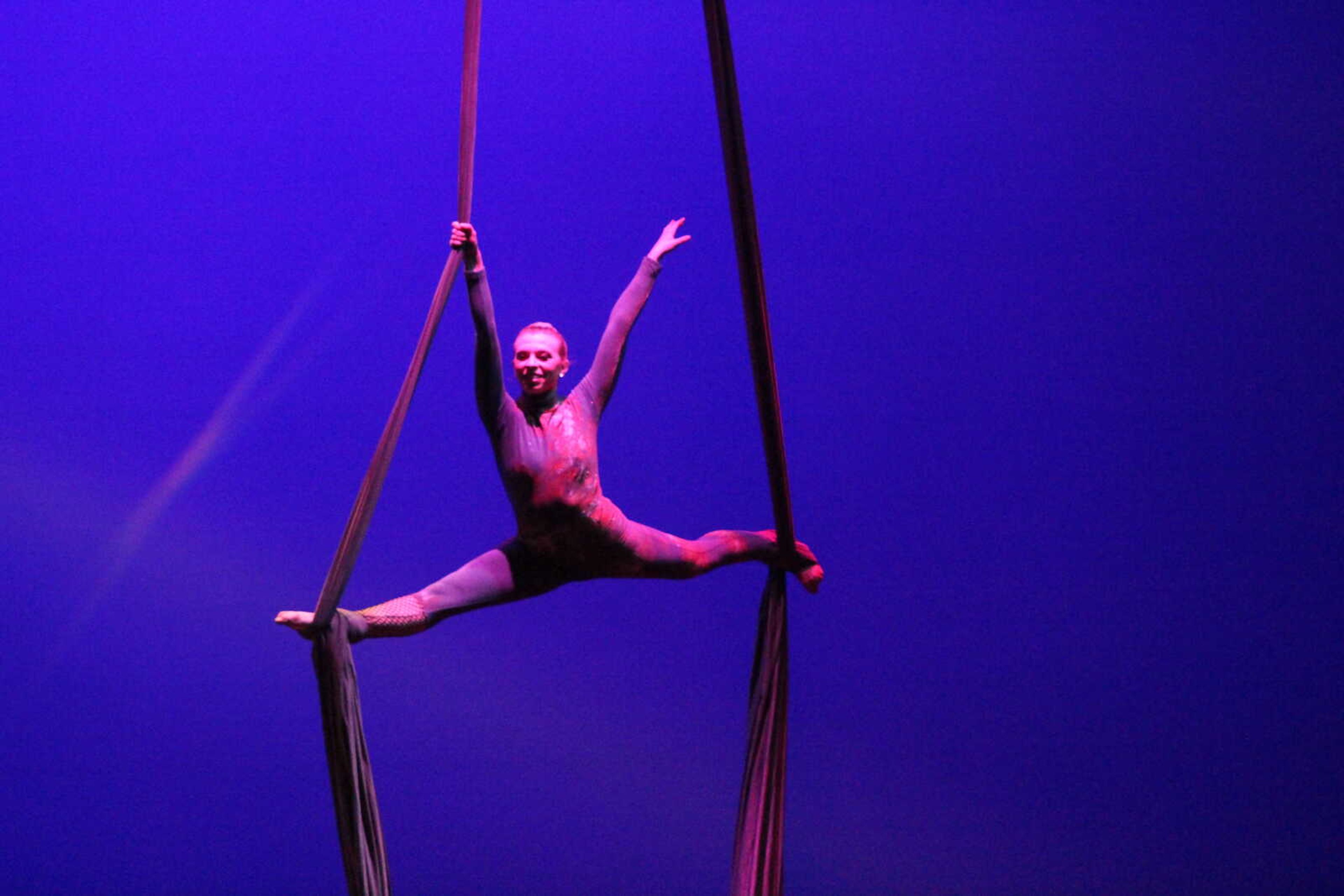 Southeast dance student performing an aerial routine "Pixel" during 'Spring into Dance' April 4 at Bedell Performance Hall.