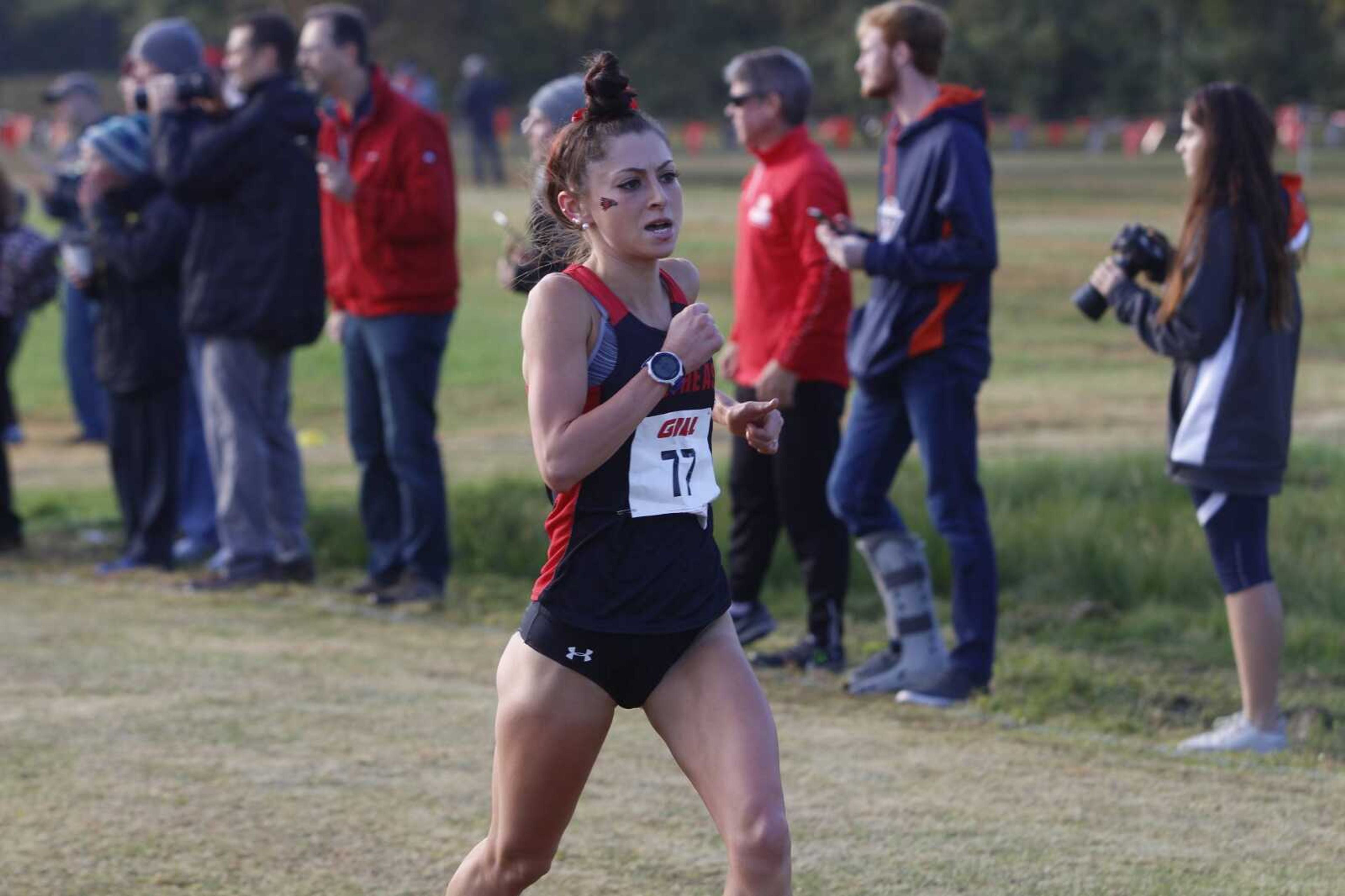 Senior Sydney O'Brien strides out during the OVC cross country championship in Cape Girardeau on Oct. 27. Photo by Joshua Dodge