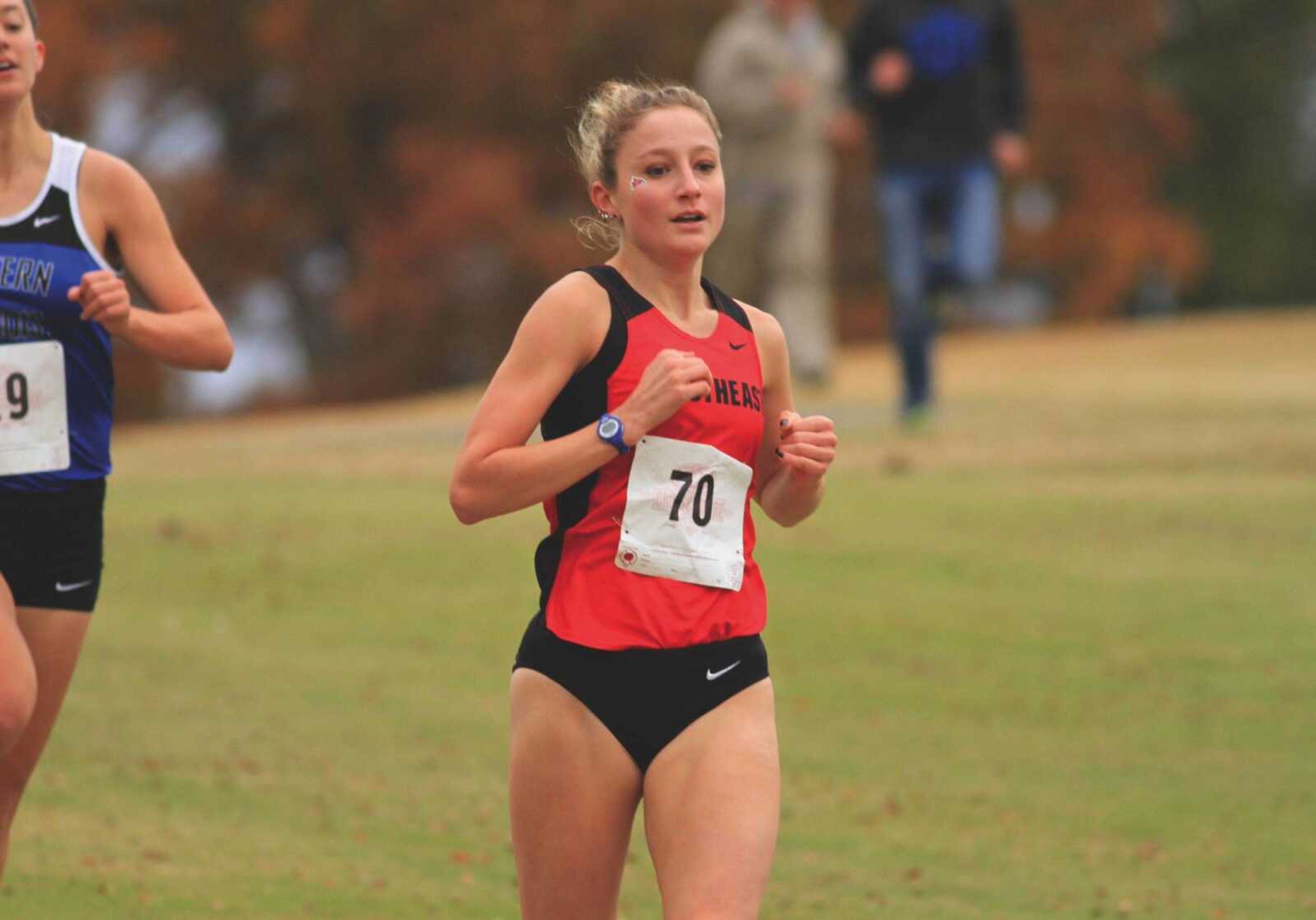 Junior Megan Parks runs in the women's 5K at the Ohio Valley Conference Championships on Oct. 31 in Murray, Kentucky.