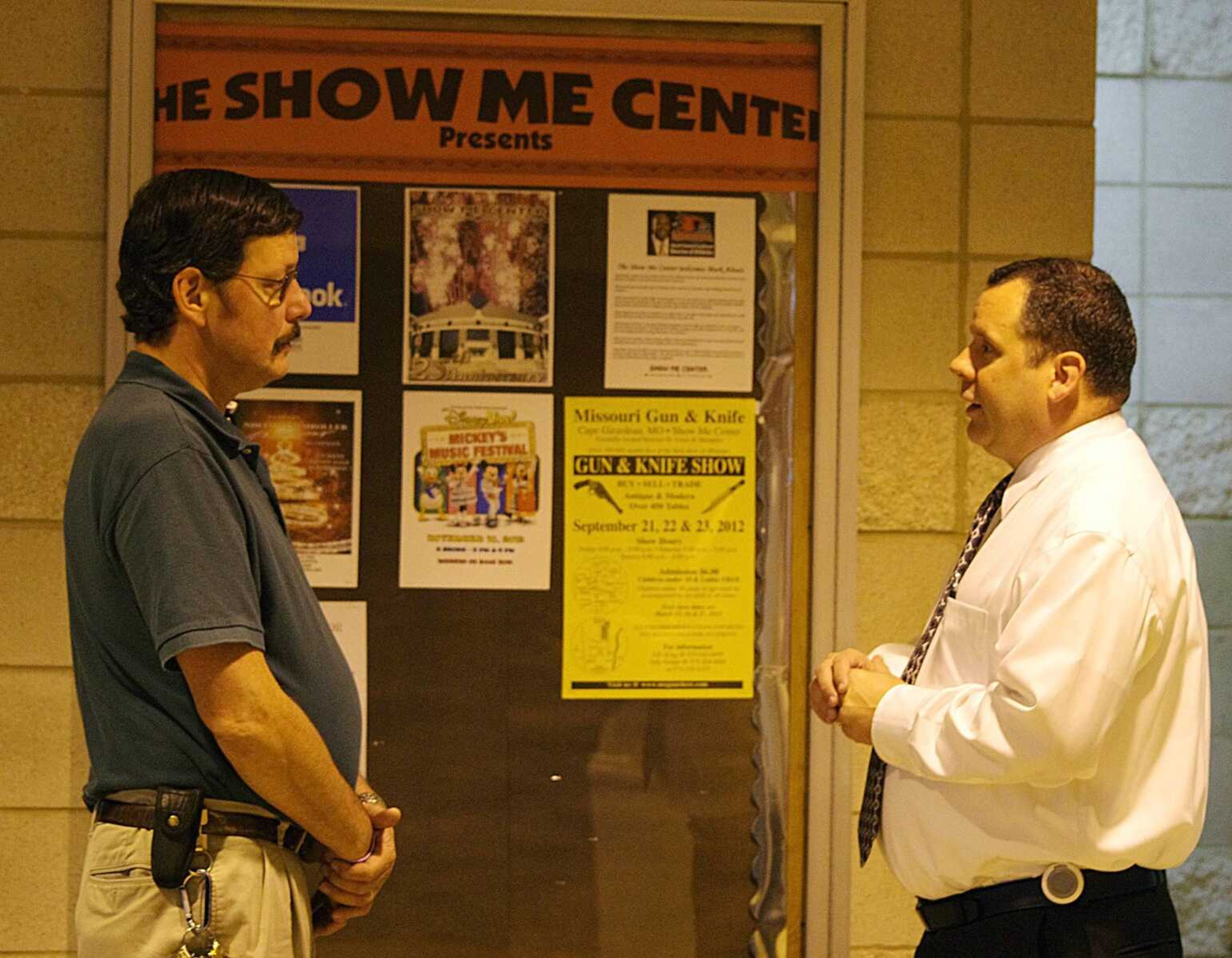 Wil Gorman, right, the new director at the Show Me Center, speaks with assistant director Jim Barbatti, left. Photo by Nathan Hamilton