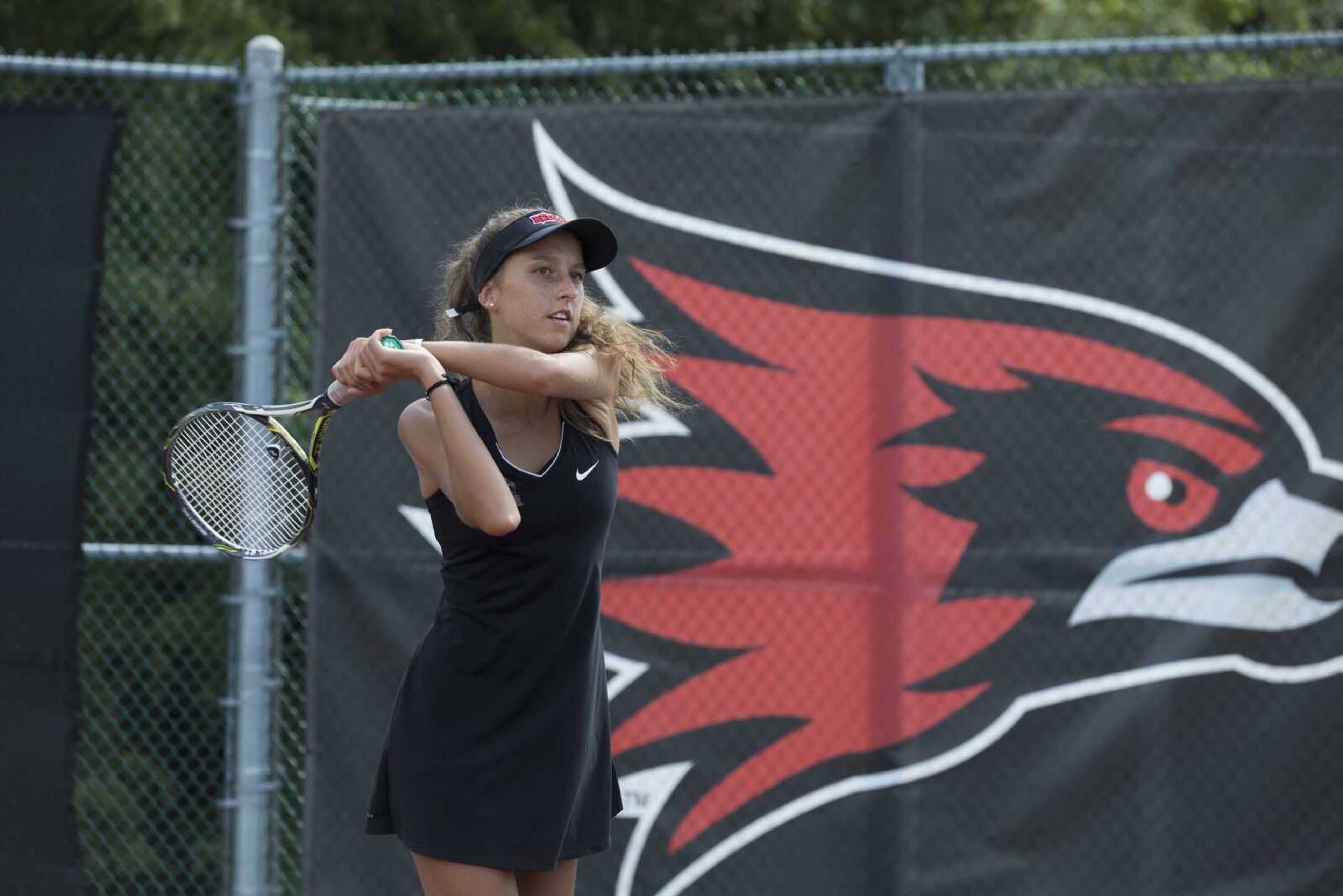 Freshman Romana Tarajova works on her foreswing during a practice in Cape Girardeau. 