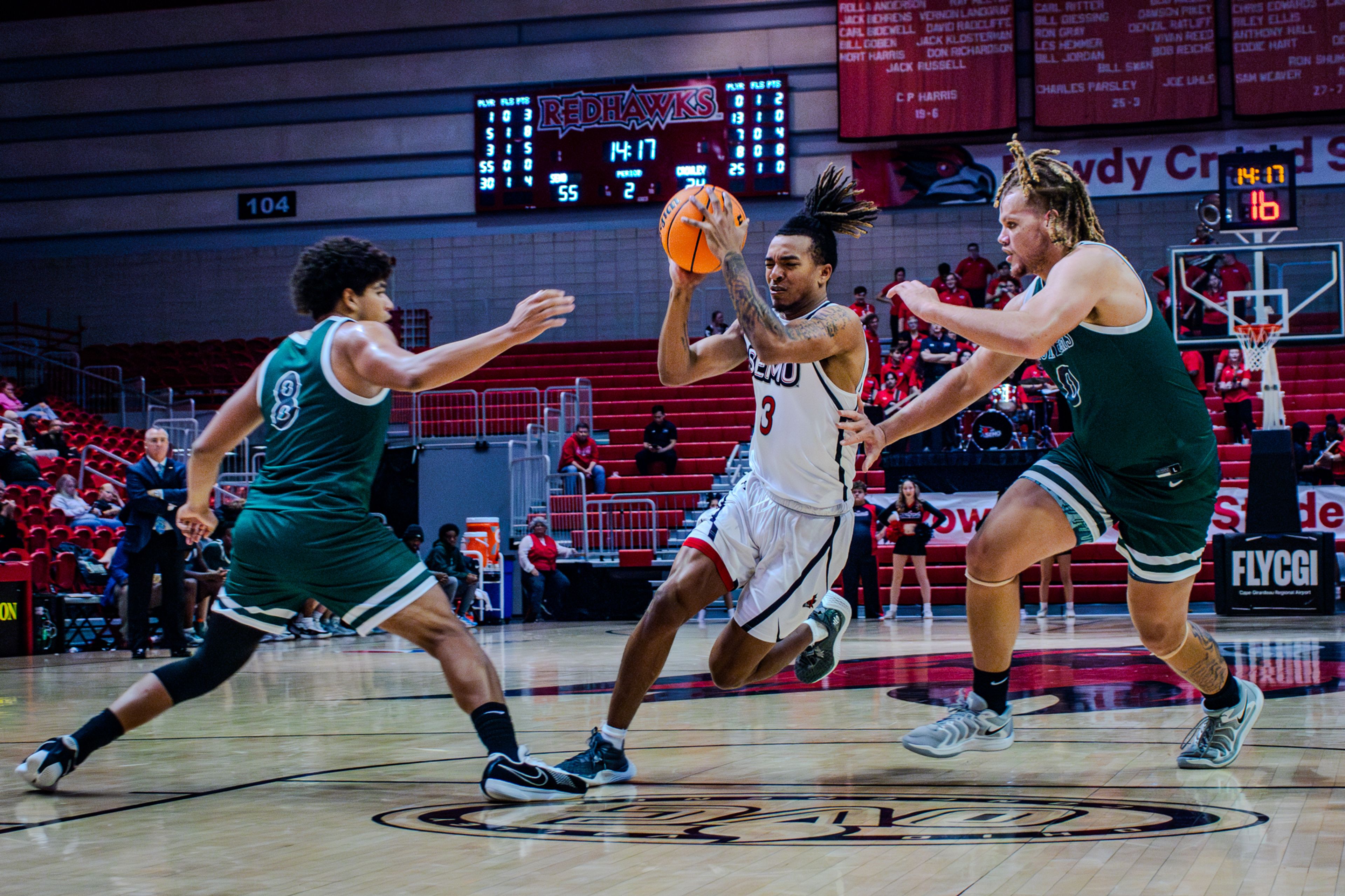 Sophomore guard Damarion Walkup drives to the basket against Crowley Ridge College.