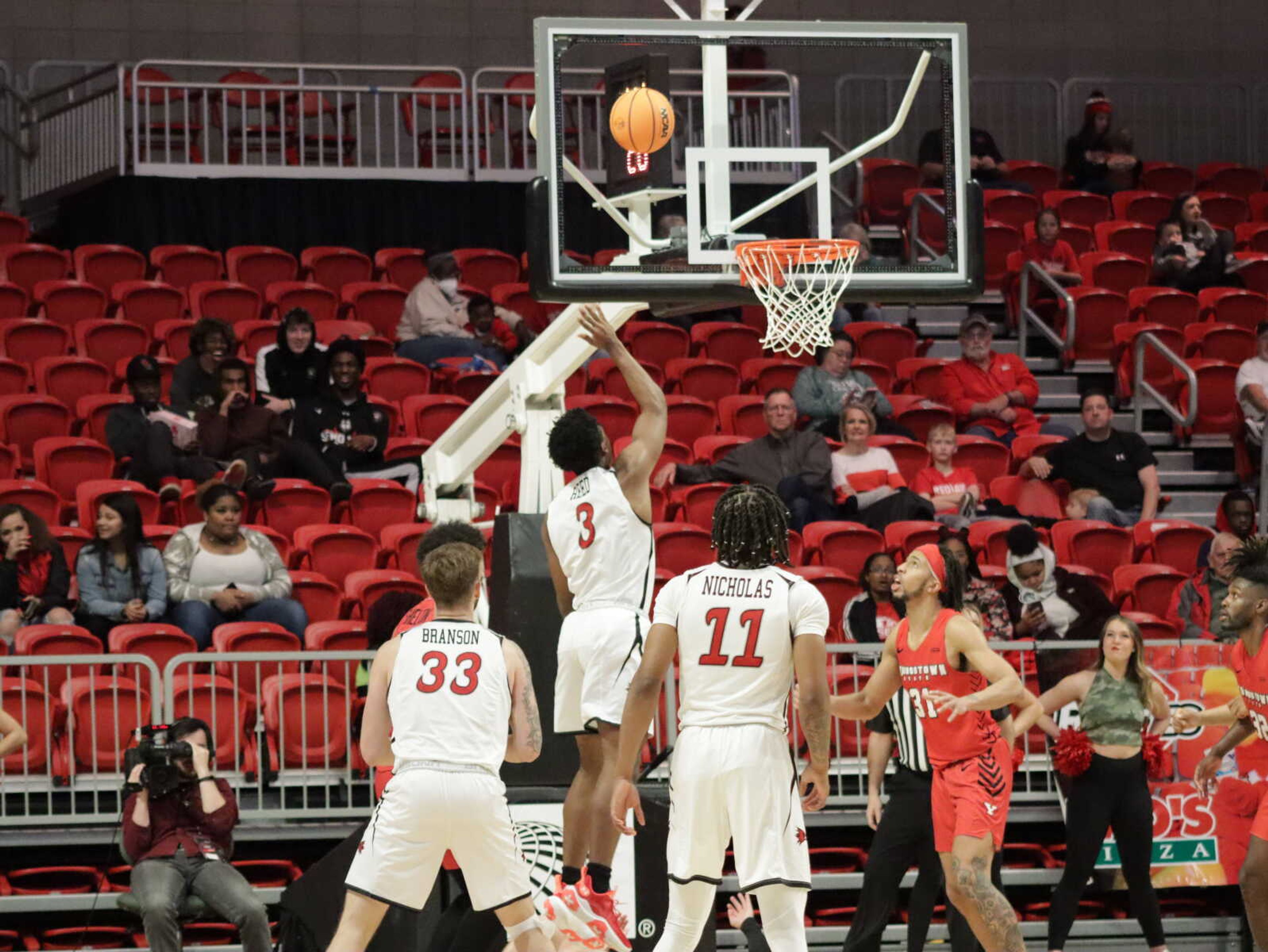 Junior guard Eric Reed Jr. goes up for a layup during Southeast's 97-79 loss to Youngstown State on Nov. 13 at the Show Me Center in Cape Girardeau.