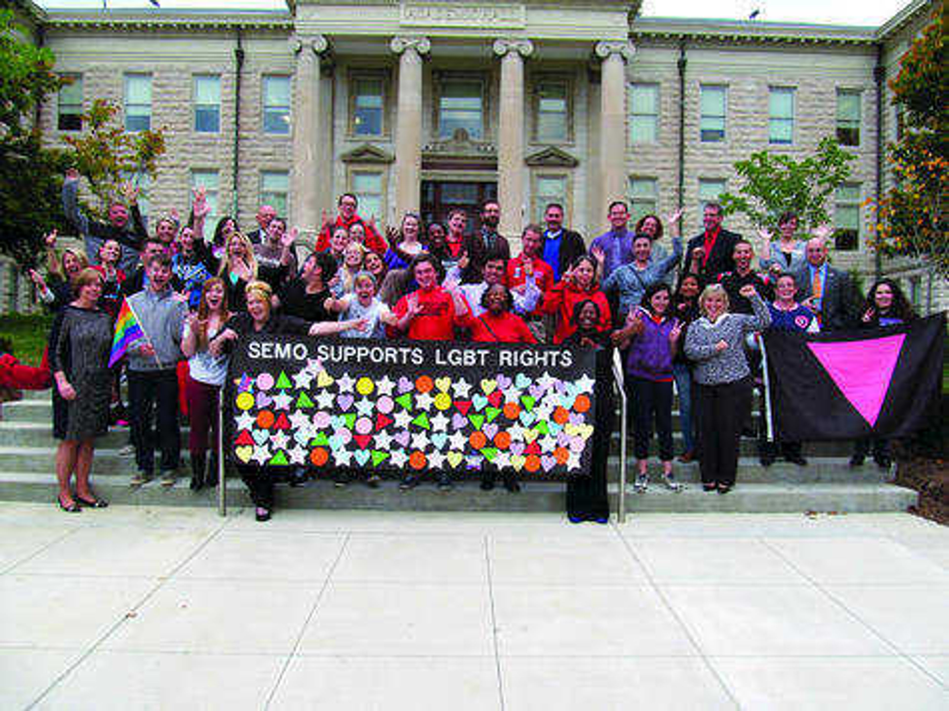 Students, faculty and staff gather to show their support of LGBT rights on Southeast's campus. Submitted photo