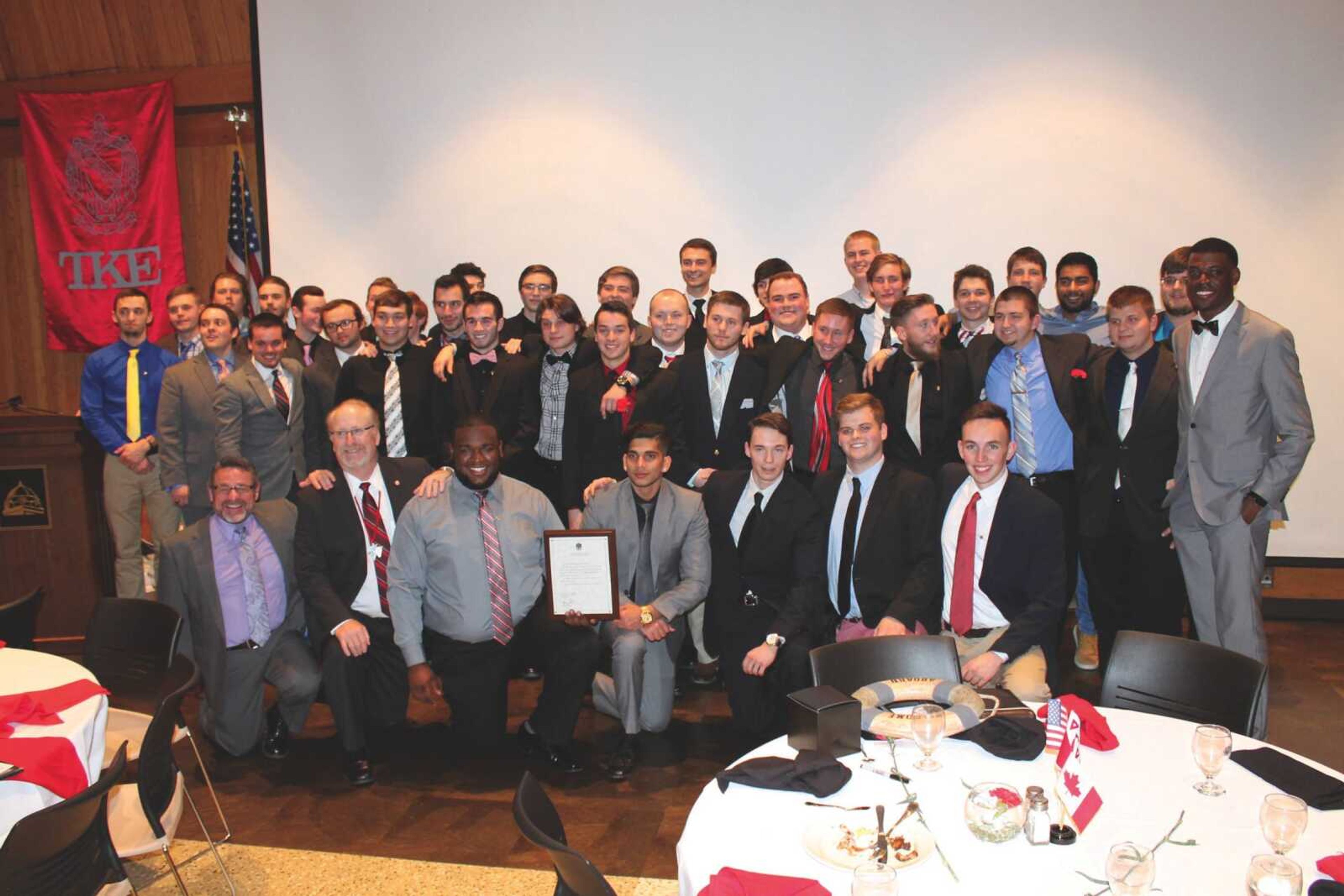 Following the events of spring bid day on Jan. 29, the former members of TKE and the â€śrefoundingâ€ť fathers of the chapter met for their chartering banquet.