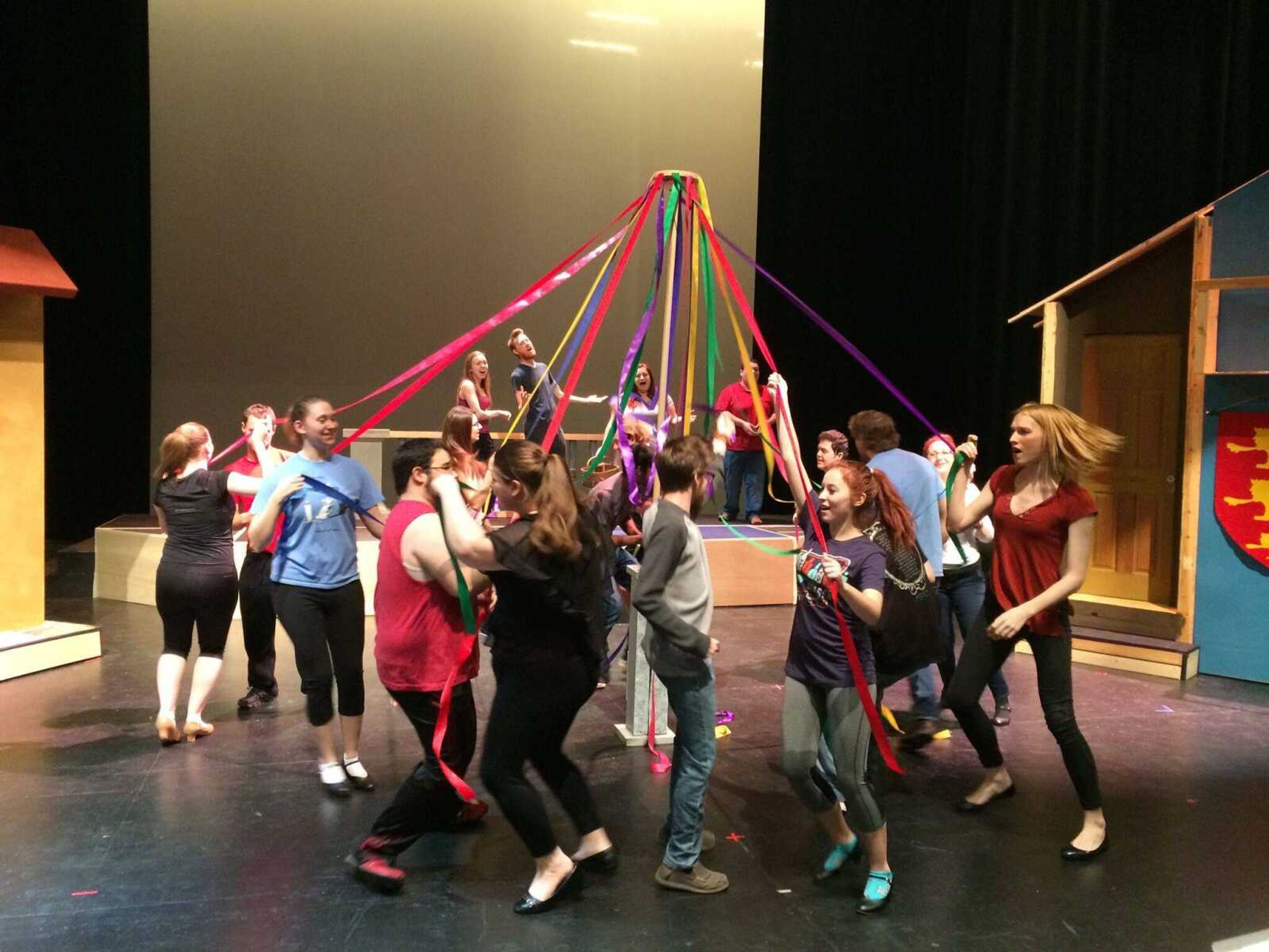 Students at the Bartered Bride rehearsals in the Bedell Performance Hall.