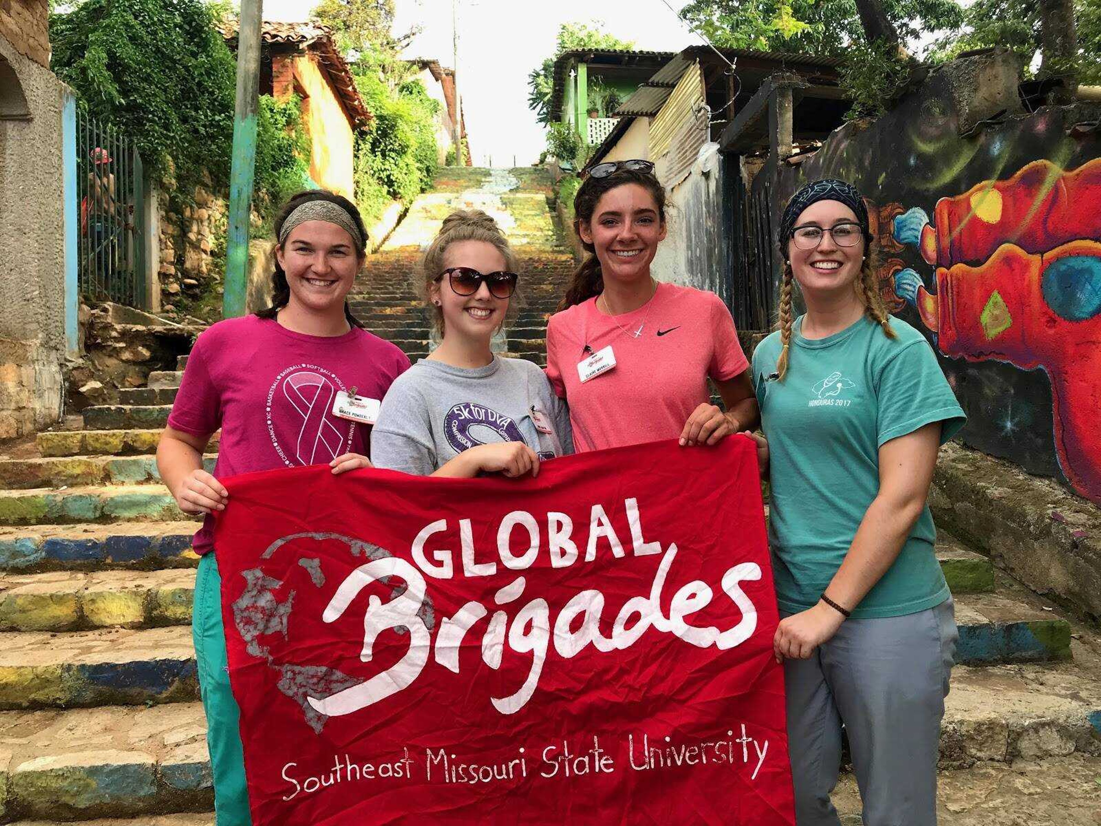 From the left, Grace Powderly, Annie Martin, Claire Morrel and Julia Lincicum in Honduras during the Summer 2019 Global Brigades. Members of the Global Brigades travel to developing countries and create makeshift clinics to help serve members in these communities.