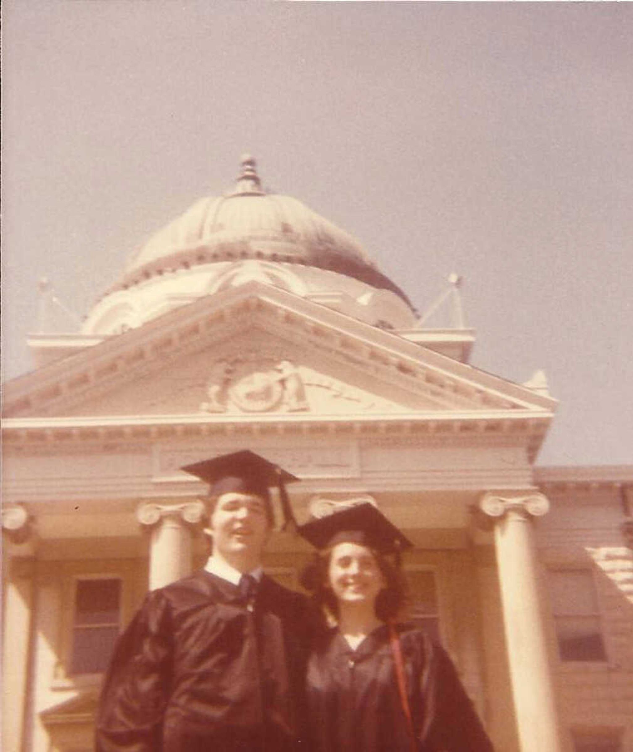  Robert Cox Jr. and Janie Cox on the steps of Academic Hall after graduation.  Submitted photo