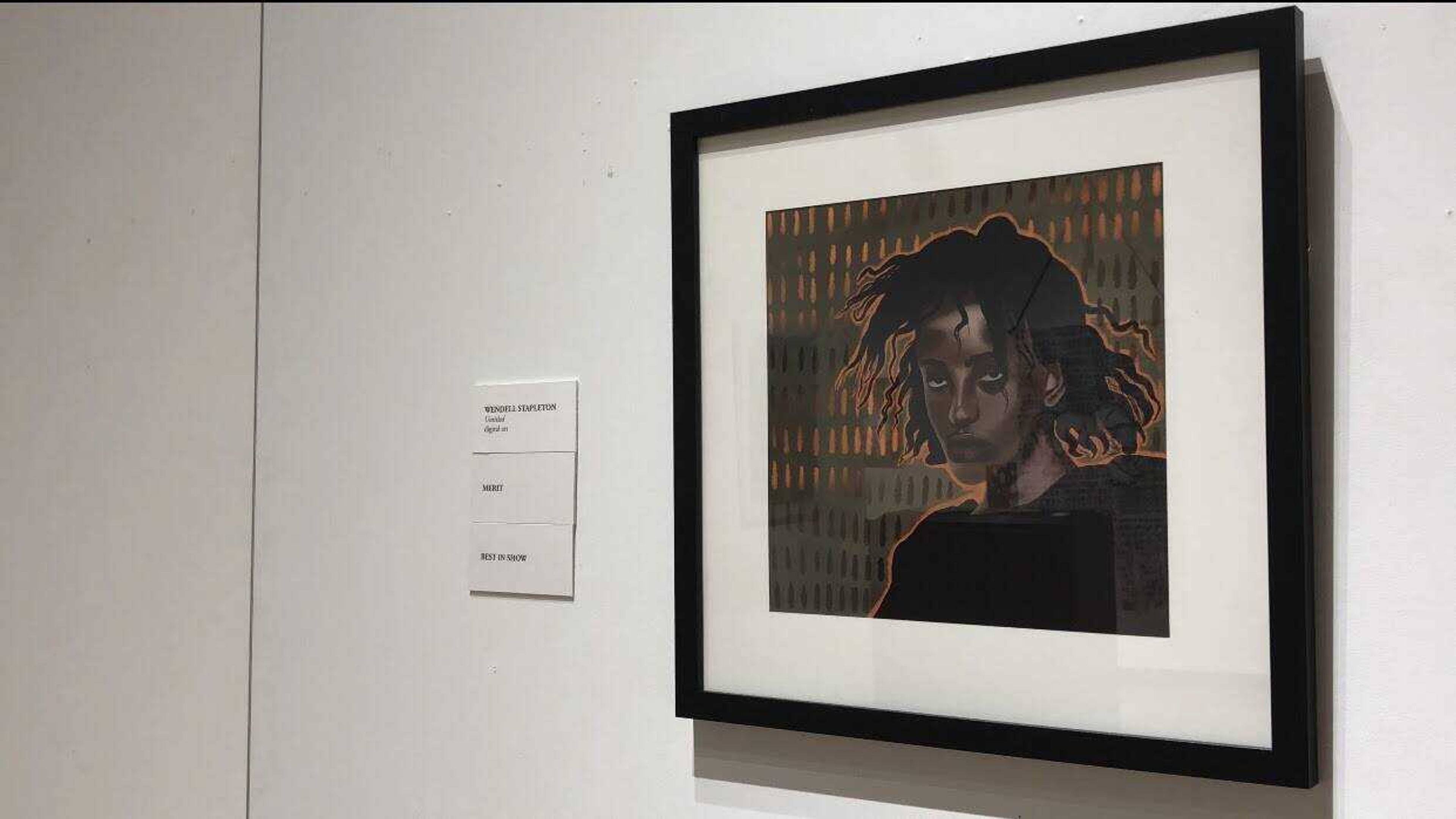 Wendell Stapleton’s digital artwork on display at the museum. Stapleton’s piece titled “Untitled” won merit for “Best in Show.” 