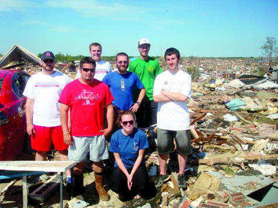 Students from Tom Holman's outdoor adventure class helping clean up damage in May in Oklahoma. Submitted photo