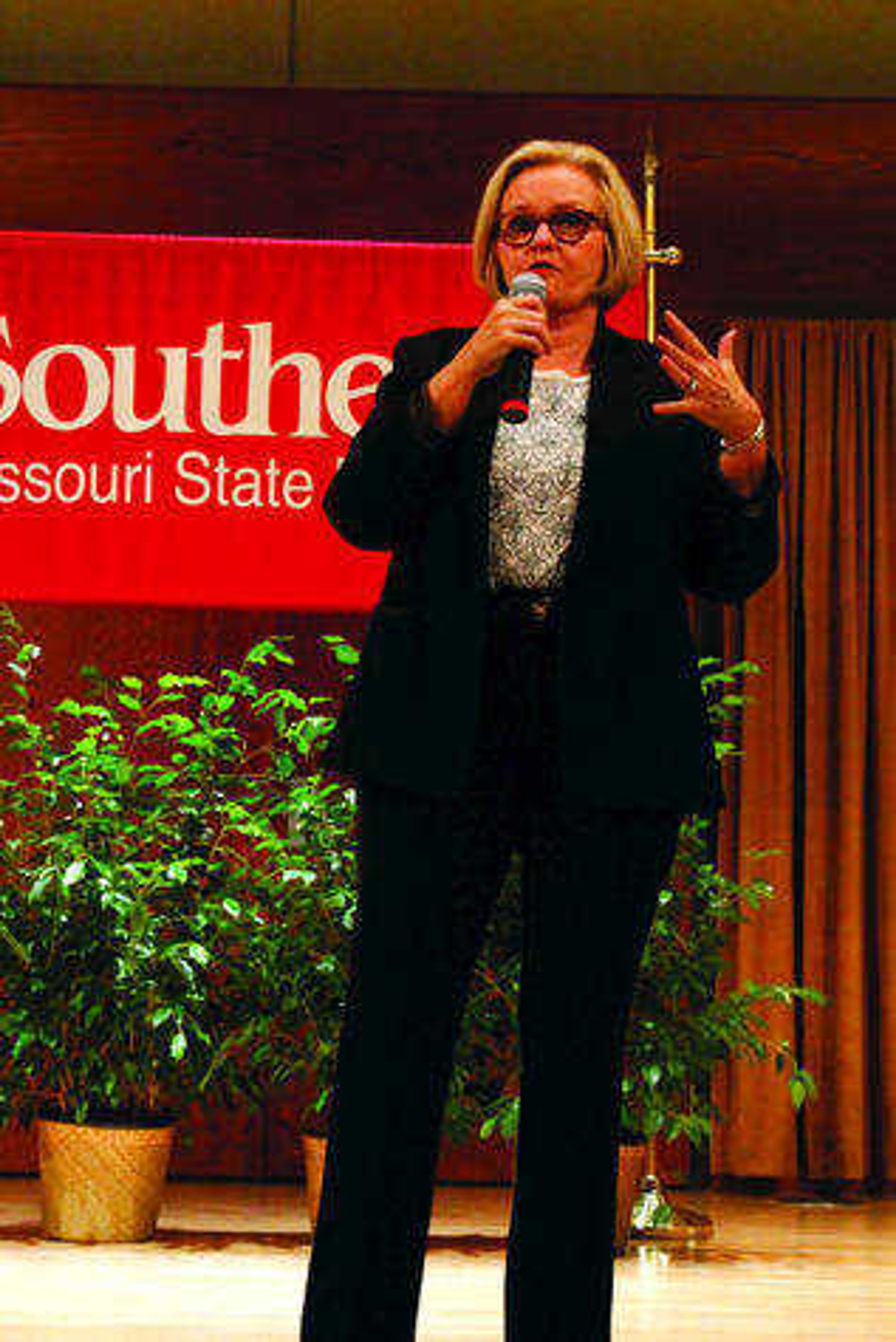 Claire McCaskill visited Southeast Missouri State University on Monday to speak about sexual assault and university policies regarding these incidents. McCaskill is visiting many campuses throughout Missouri to talk about their policies and what needs to be done to effect change. Photo by Zarah Laurence