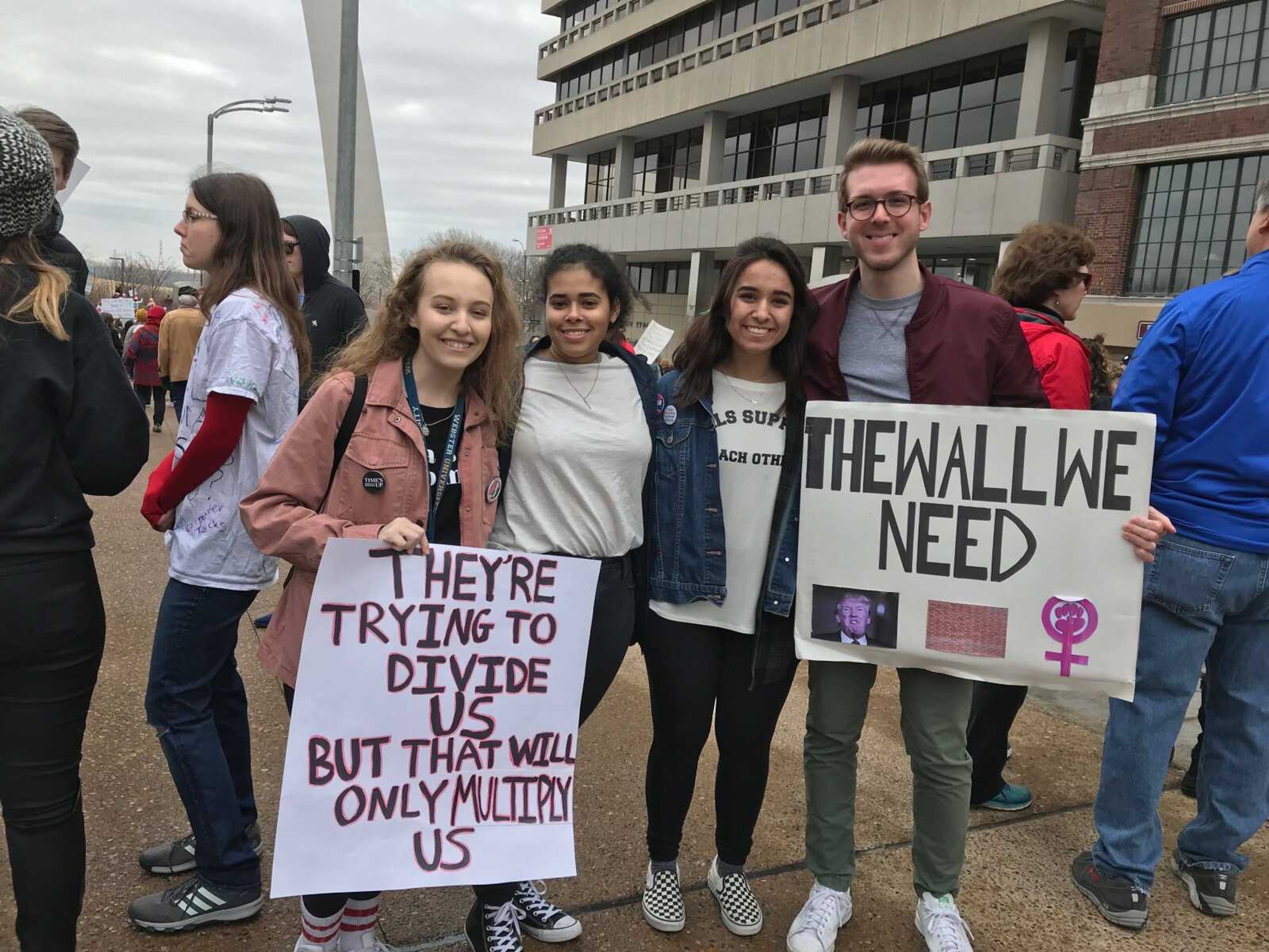 From left to right: Adrianna Dreckmann, Tatiana Abellard, Norah Okilee and Southeast student Eli Bohnert attended the Women’s March in St. Louis on Jan. 20.
