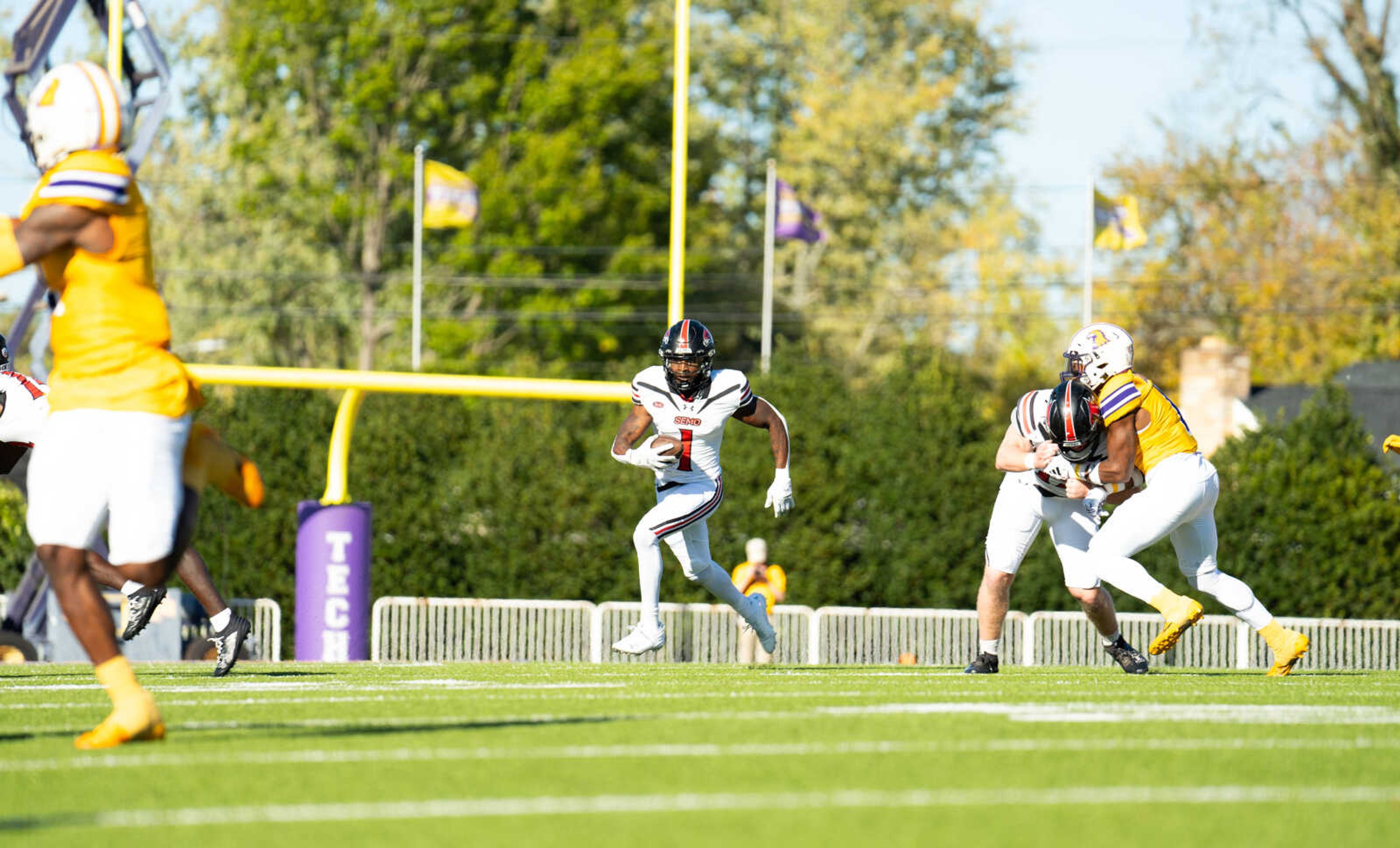 Senior wide receiver Ryan Flournoy adds yards after the catch against the Tennessee Tech Golden Eagles on Oct. 21. Flournoy would finish the game with 6 catches for 203 yards and 1 touchdown.