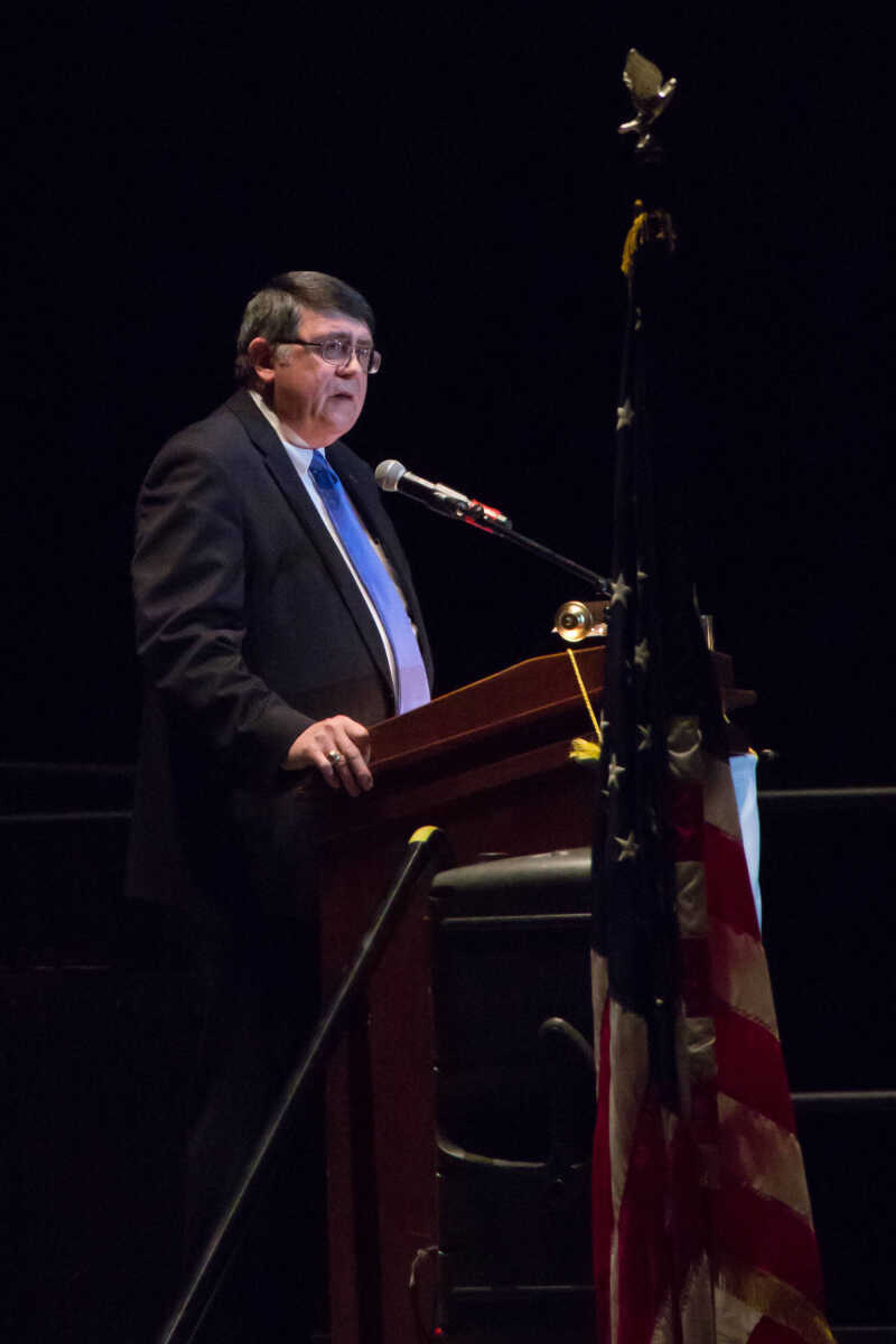 Southeast President Dr. Kenneth W. Dobbins announced Friday at the Cape Girardeau Chamber of Commerce's annual dinner that the university will add a Center for Excellence in Mass Media on Broadway. Photo by Zarah Laurence