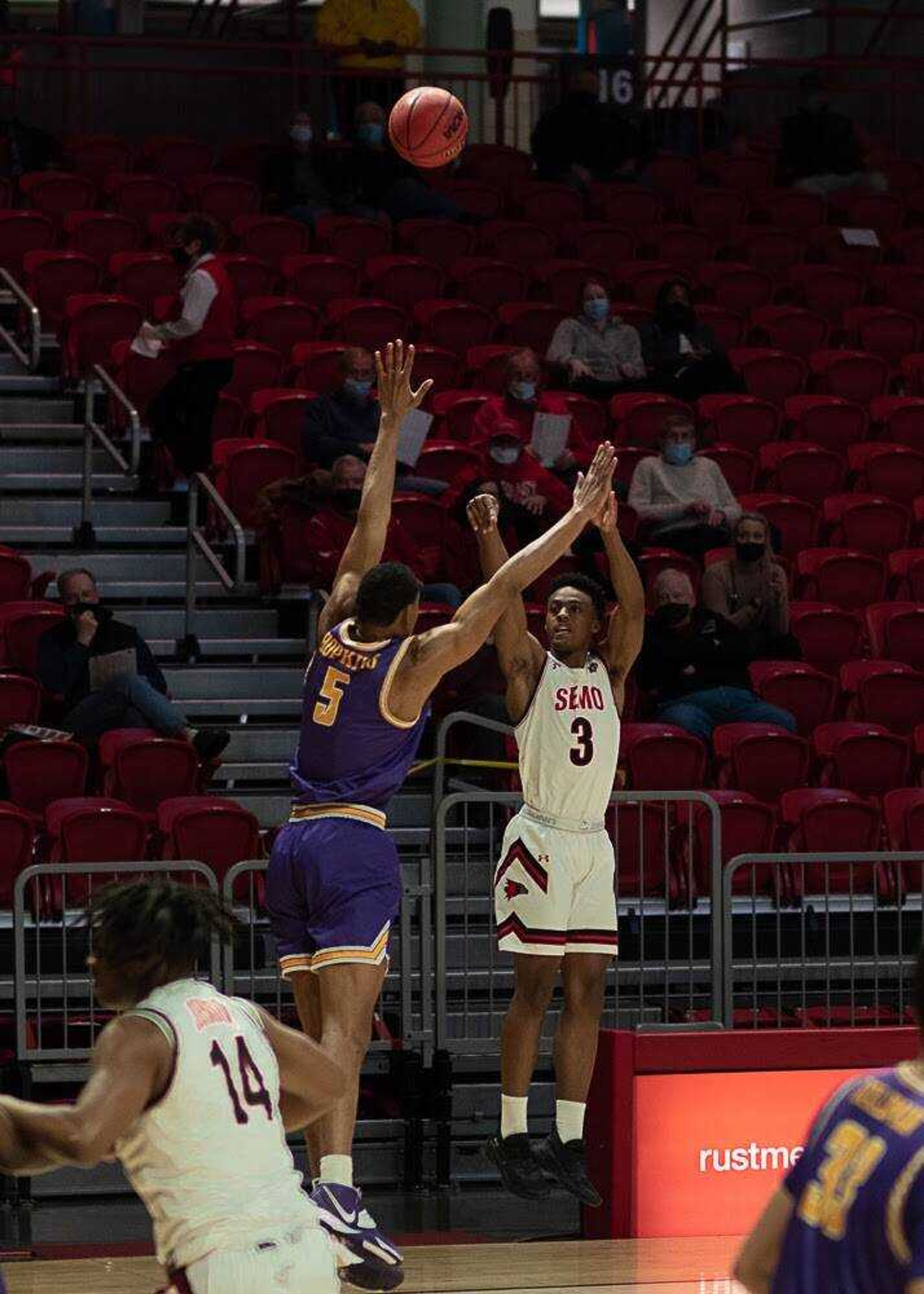 Junior guard Eric Reed Jr. takes a three-pointer during Southeast's 68-64 win over Tennessee Tech on Feb. 4 at the Show Me Center in Cape Girardeau.