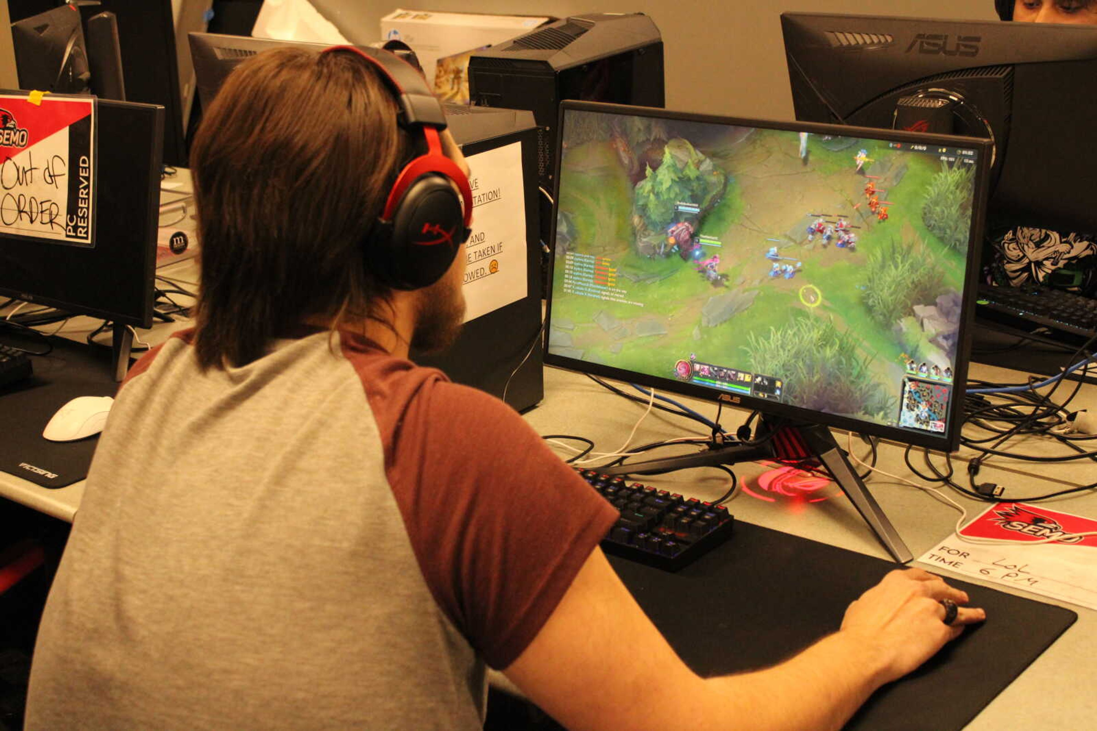 eSports competitive team player Reece Wehmeyer plays against the Sam Houston State University Bearkats. Whemeyer plays the role of attack-damage carry for the eSports team. 