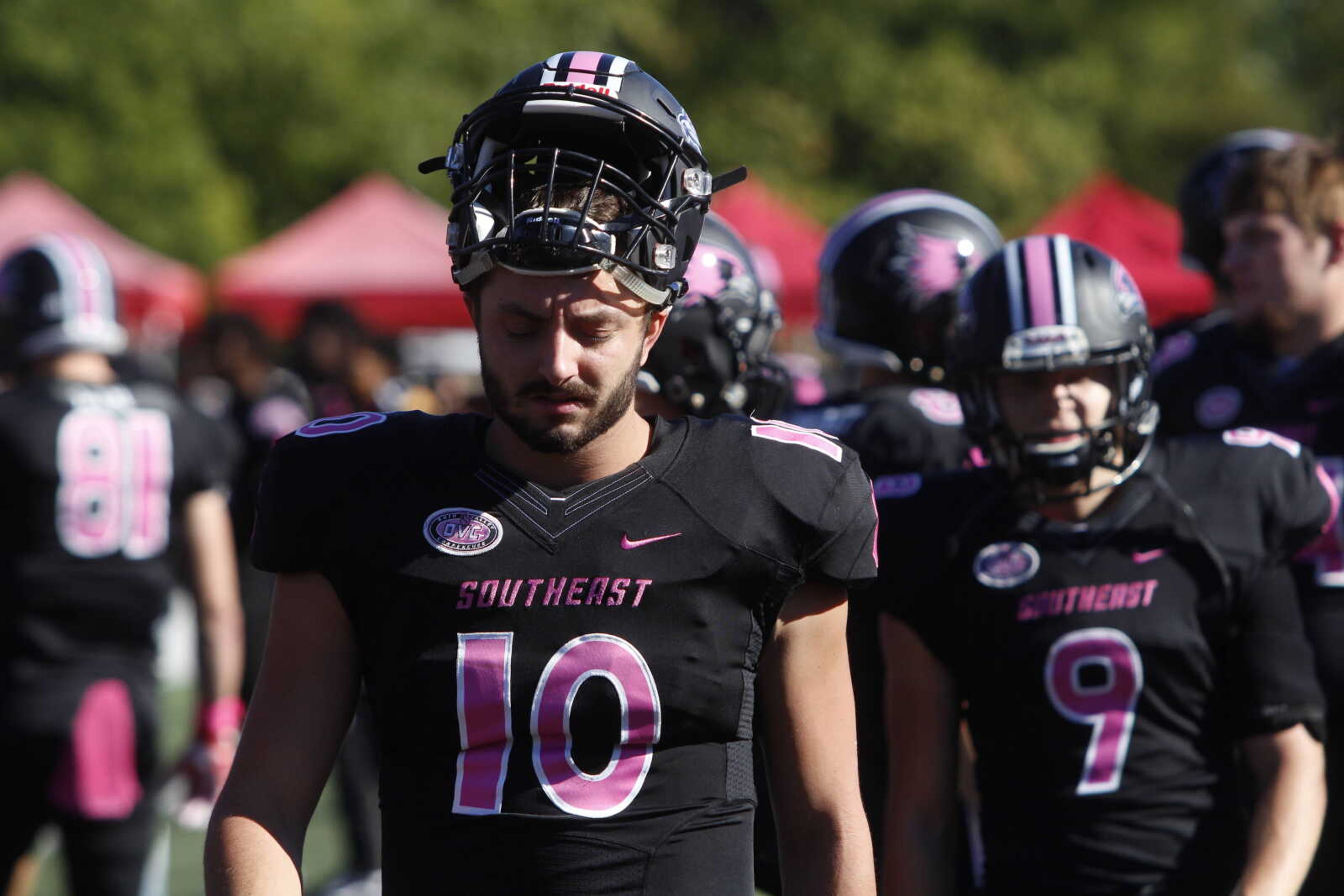 Junior quarterback Daniel Santacaterina comes off the field during the 37-14 win over Jacksonville State on Oct. 20.