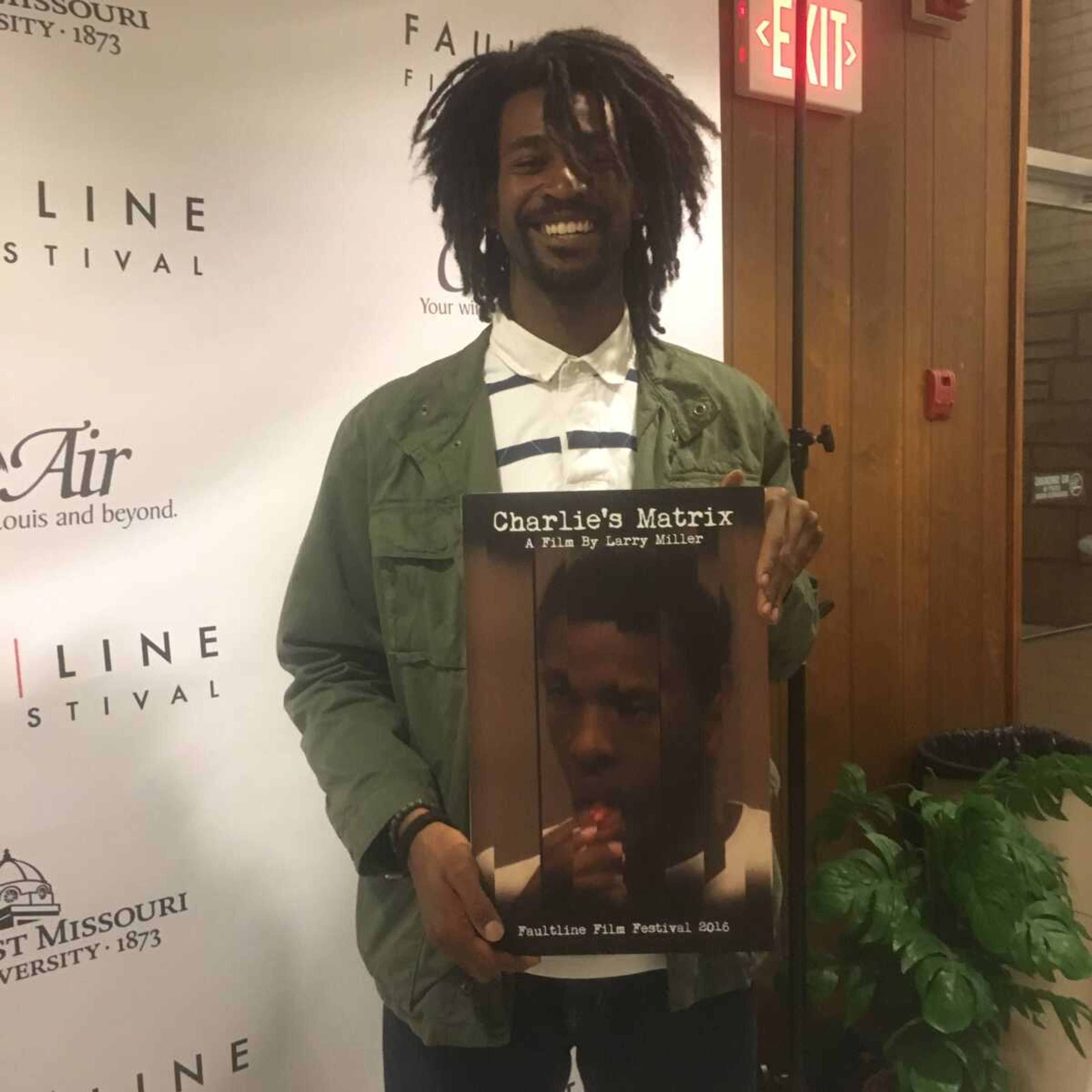 Larry Eugene Miller II after winning first place in the category of Best Other for "Charlie's Matrix" in the 2016 Faultline Film Festival.