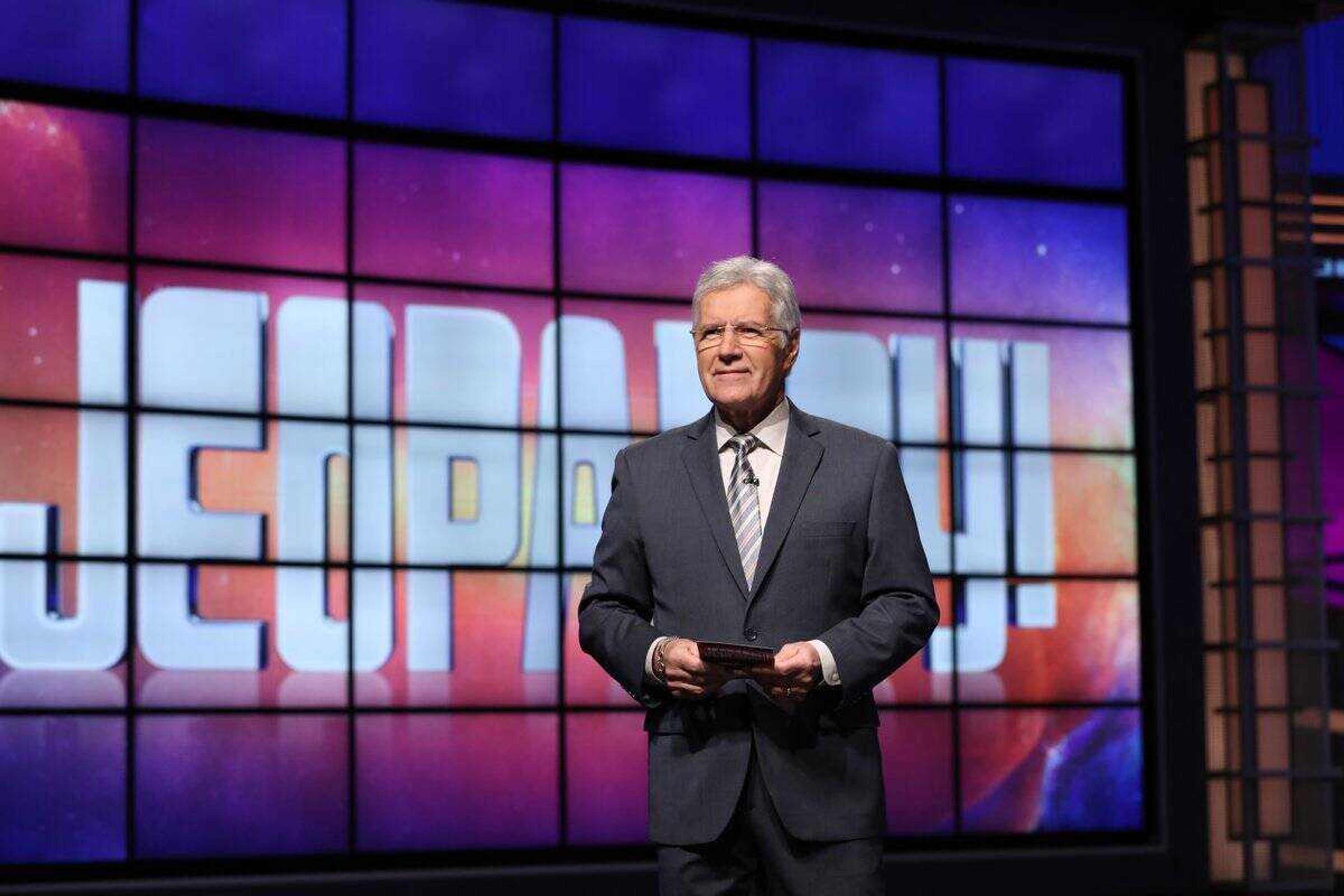 On Nov. 8, this photo of Alex Trebek was in a press release announcing Trebek’s death. In the photo, Trebek is preparing for another filming of the game show he hosted.