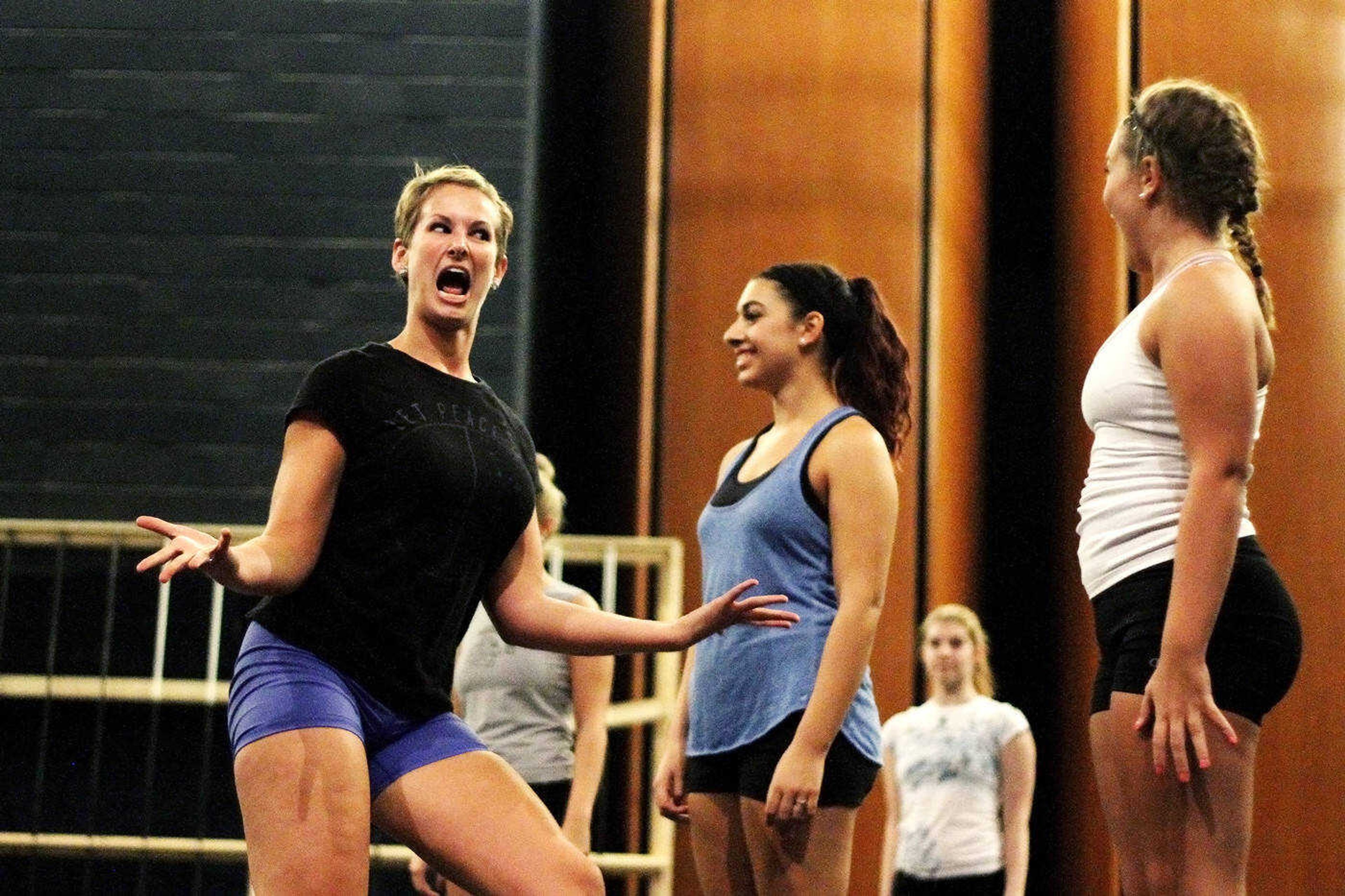 Hannah Lundy, left, works on her parts during "Legally Blonde" rehearsals. Photo by Brittany Thomsen