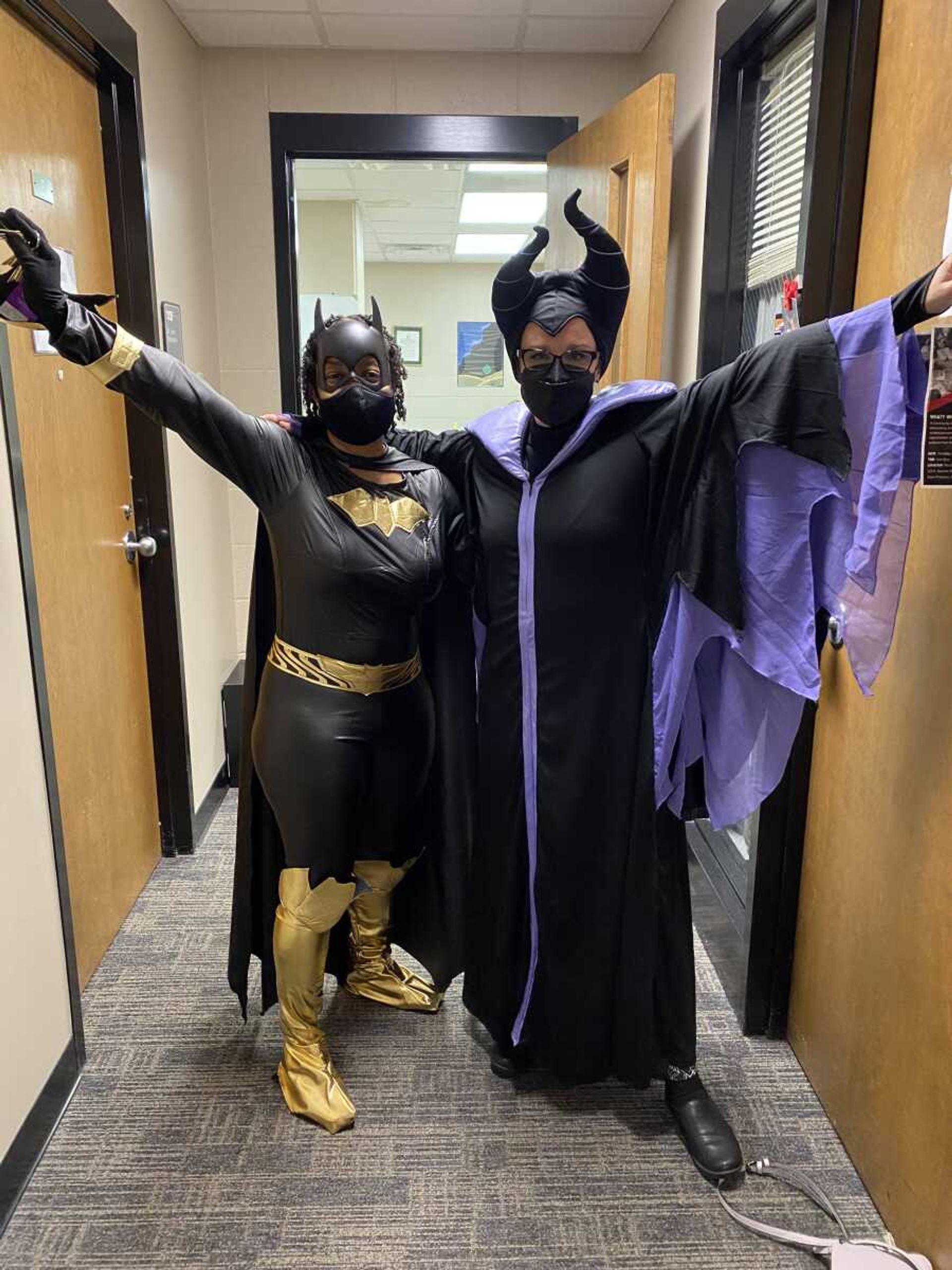Dr. Shonta Smith (left) and Dr. Brandy Hepler (right) Dressed Up as Batman and Maleficent. 