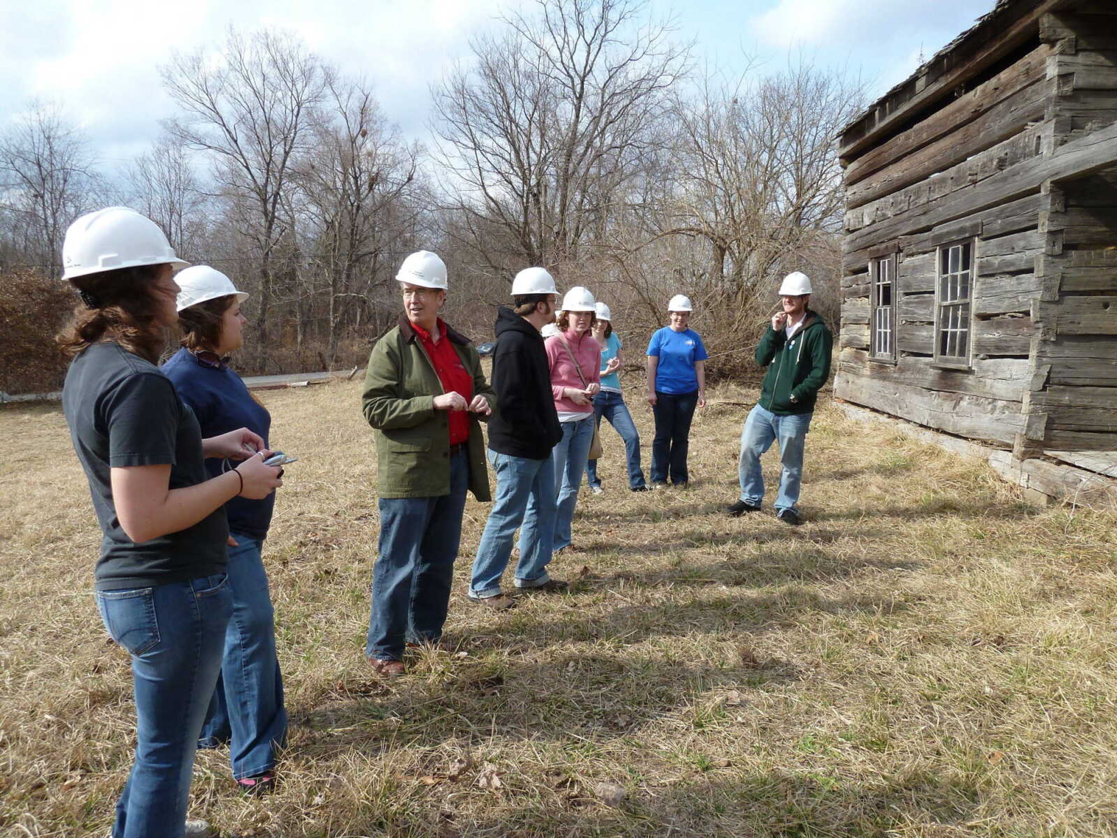 Historic preservation students tour the Hunter Log Cabin in Jackson, Mo. - Submitted photo