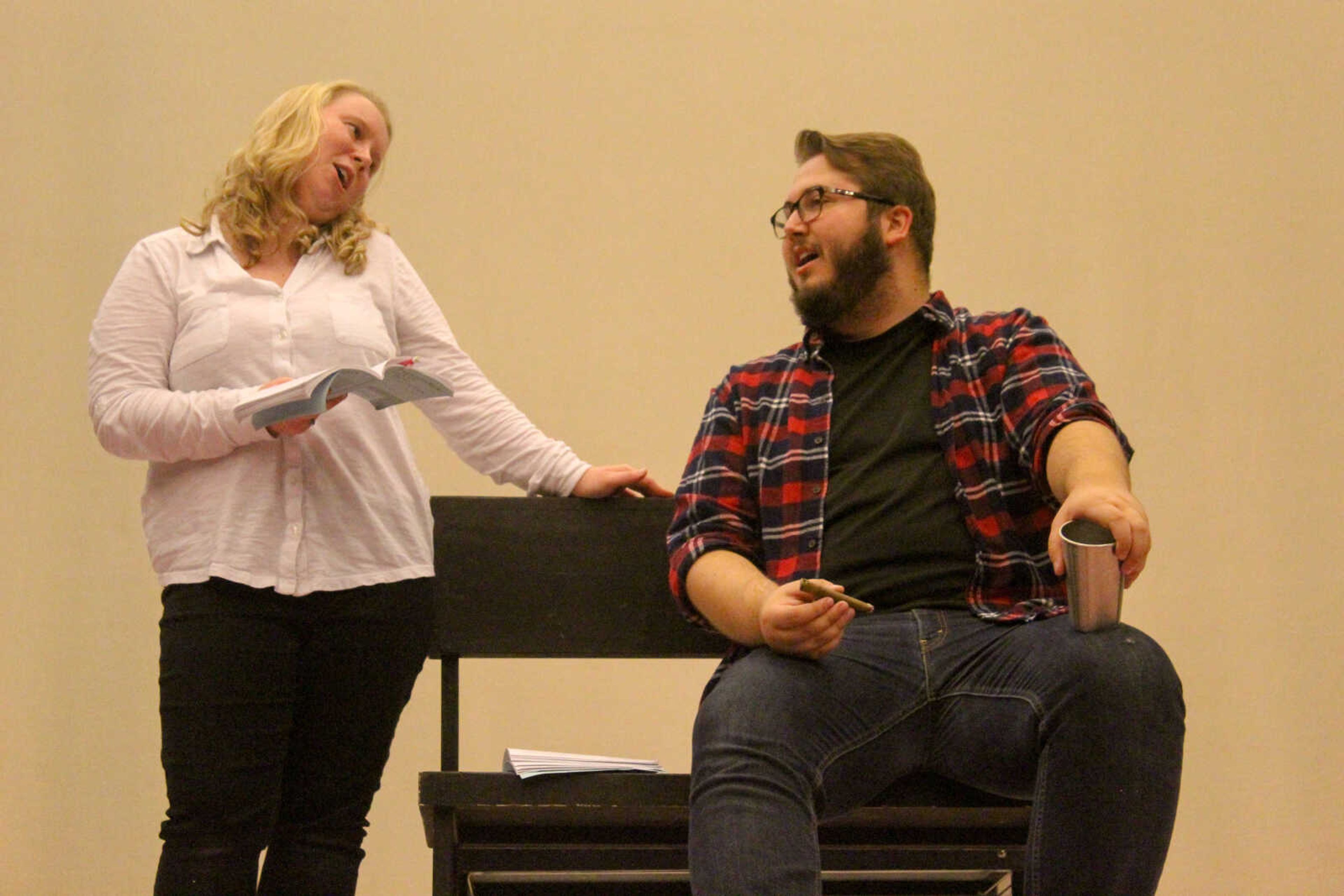 Emy Smith (left) and Jackson Daleen (right) rehearsing for “The Marriage of Bette and Boo.” 