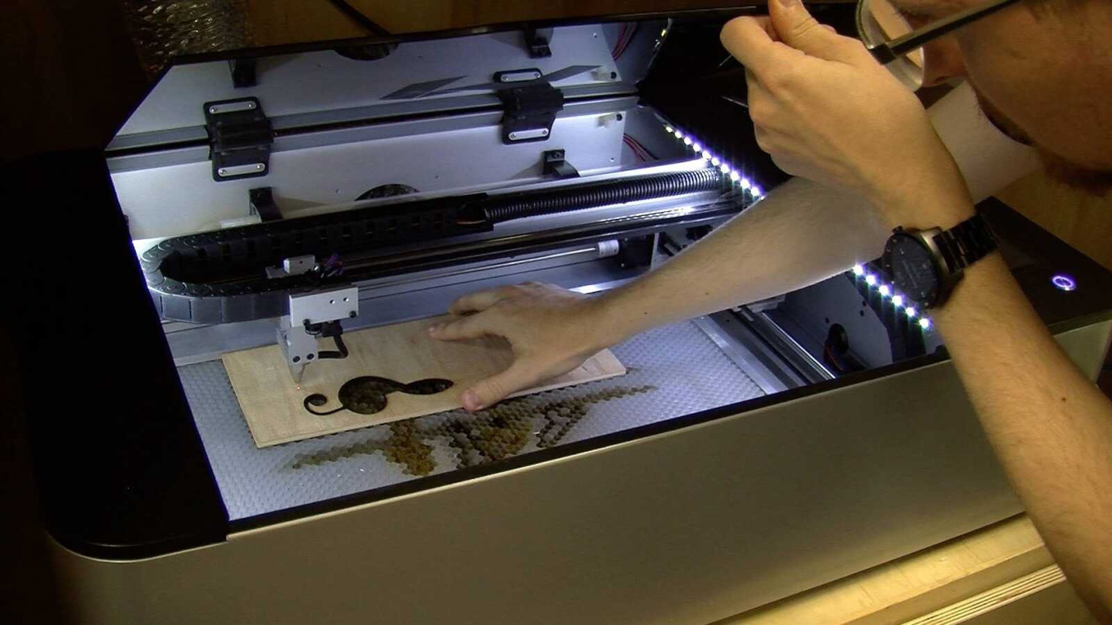 The new laser cutter in action t the EDvolution Center. 