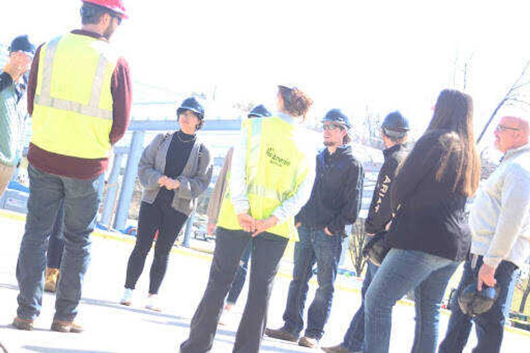 SEMO Construction Management students meet with the Ameren director. Students went on a tour of the Solar Panel Project located in the parking lot of the Show-Me Center. 