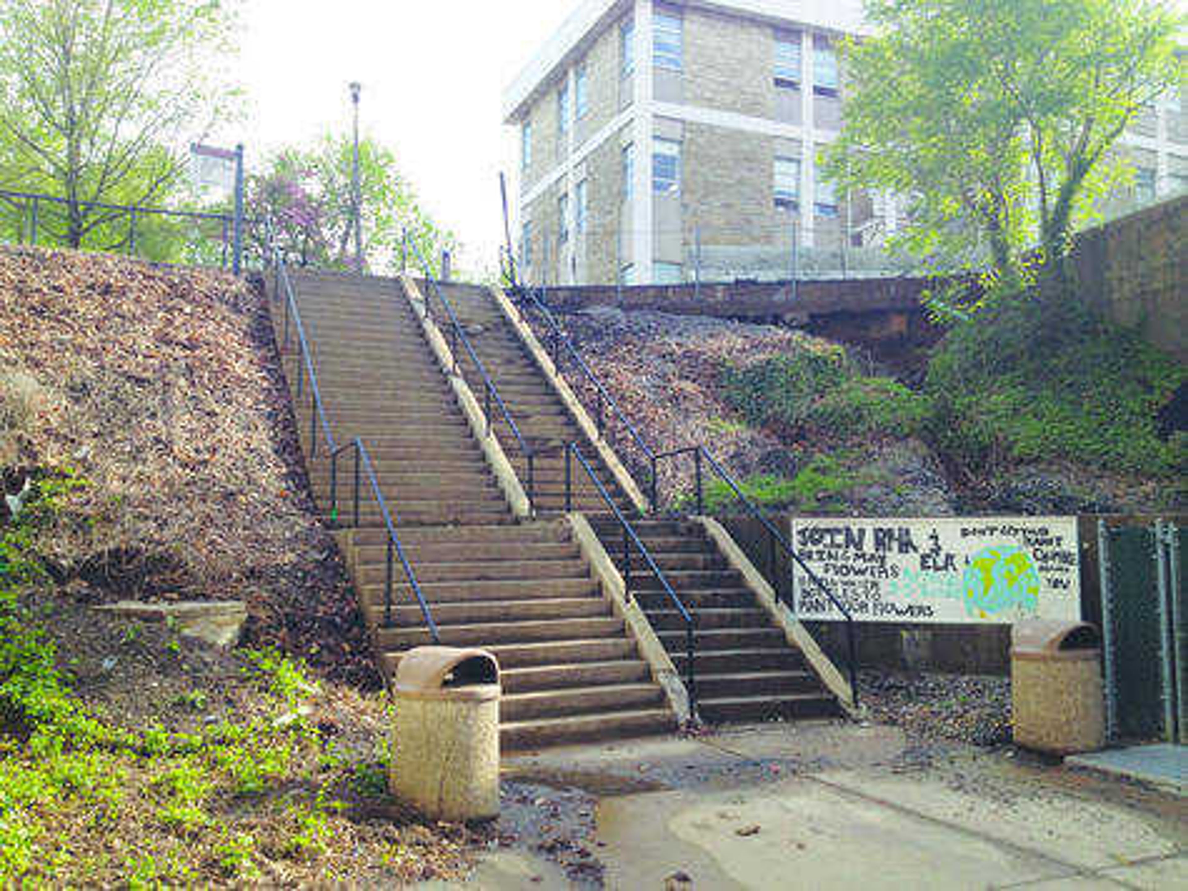 <b>The stairs between Brandt Hall and the power plant.</b> Photo by Jay Forness