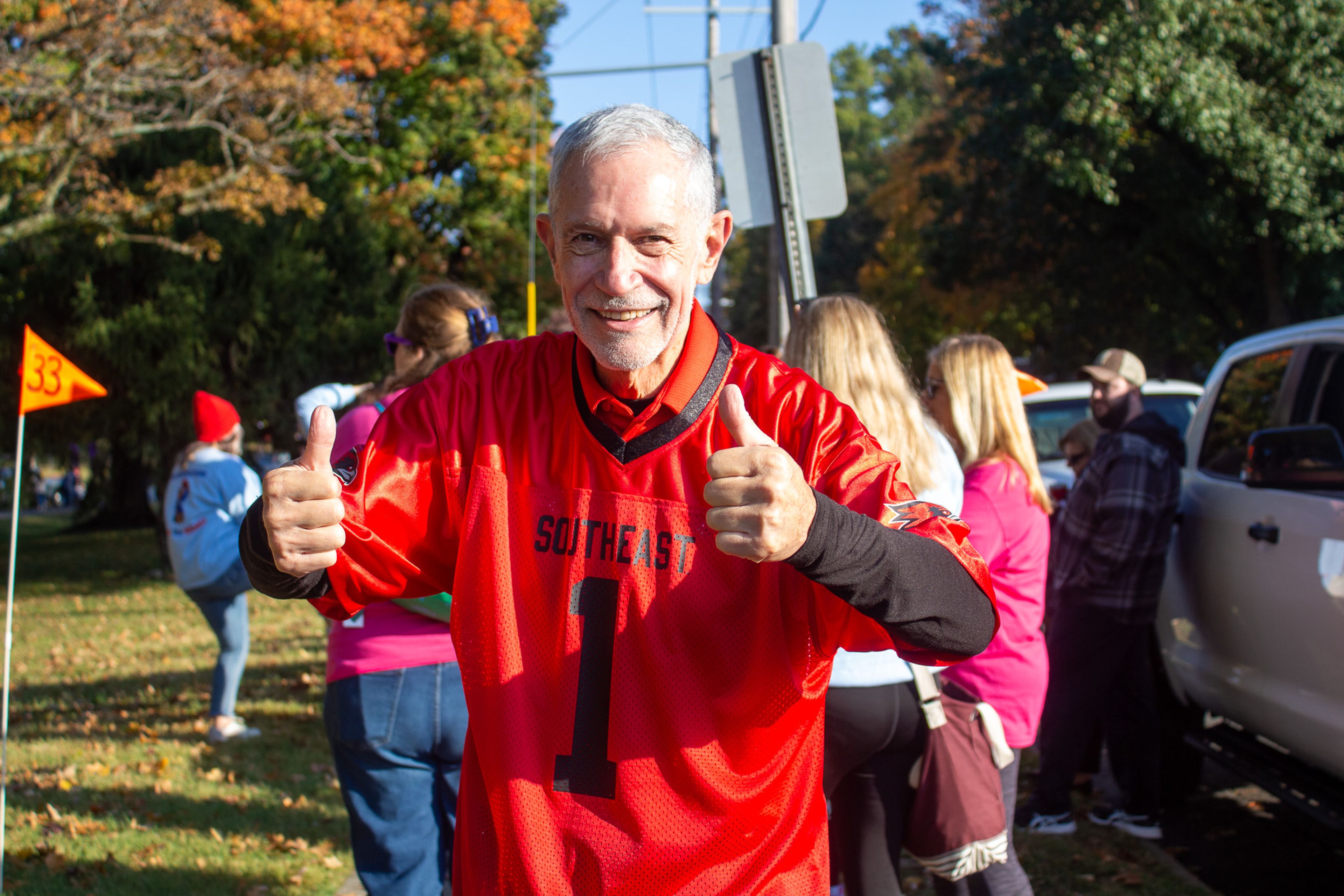 SEMO President, Carlos Vargas poses for a photo during the Homecoming parade preparation.