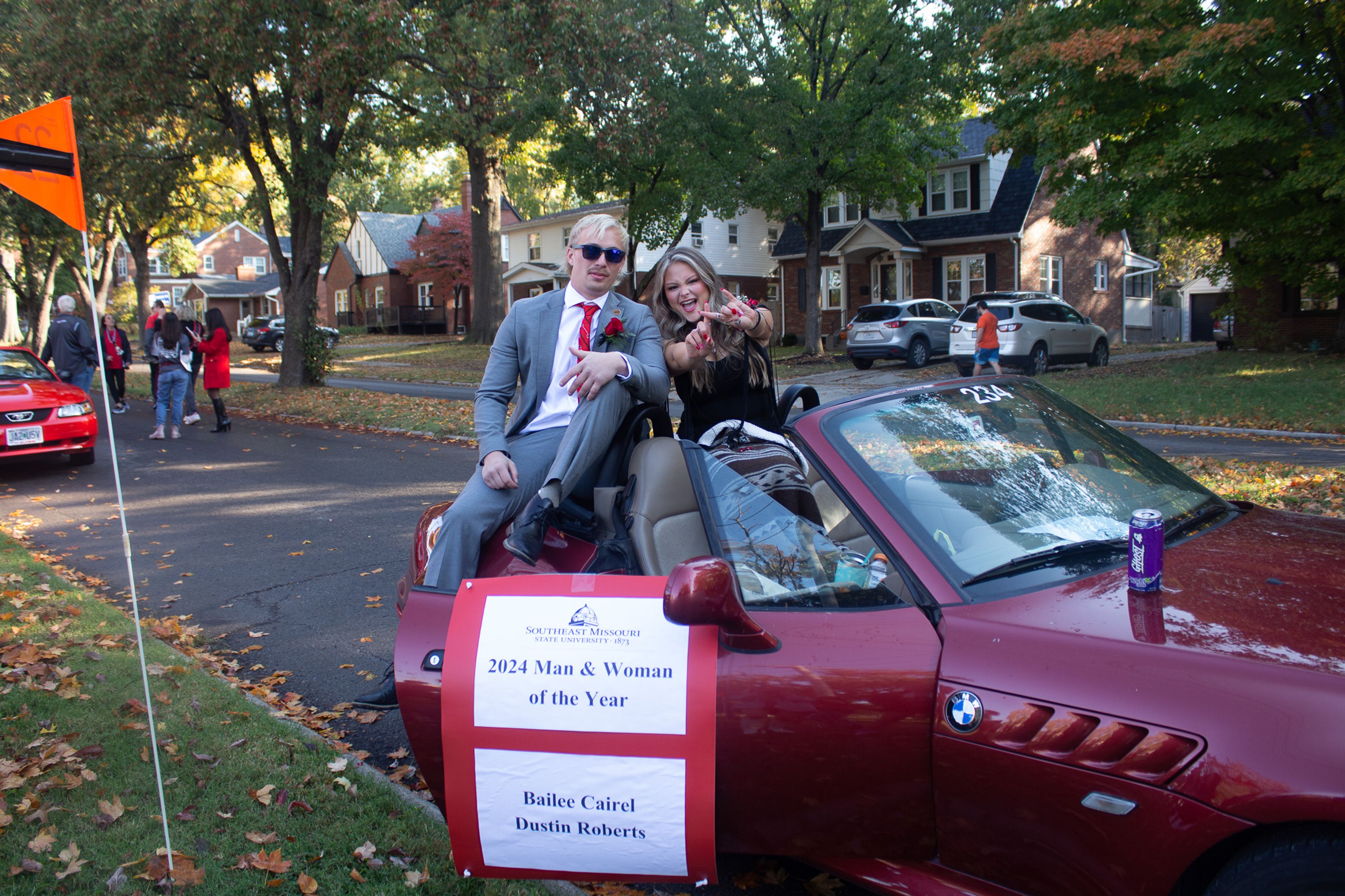 Bailee Cairel and Dustin Roberts prepare to kick off the Homecoming Parade.