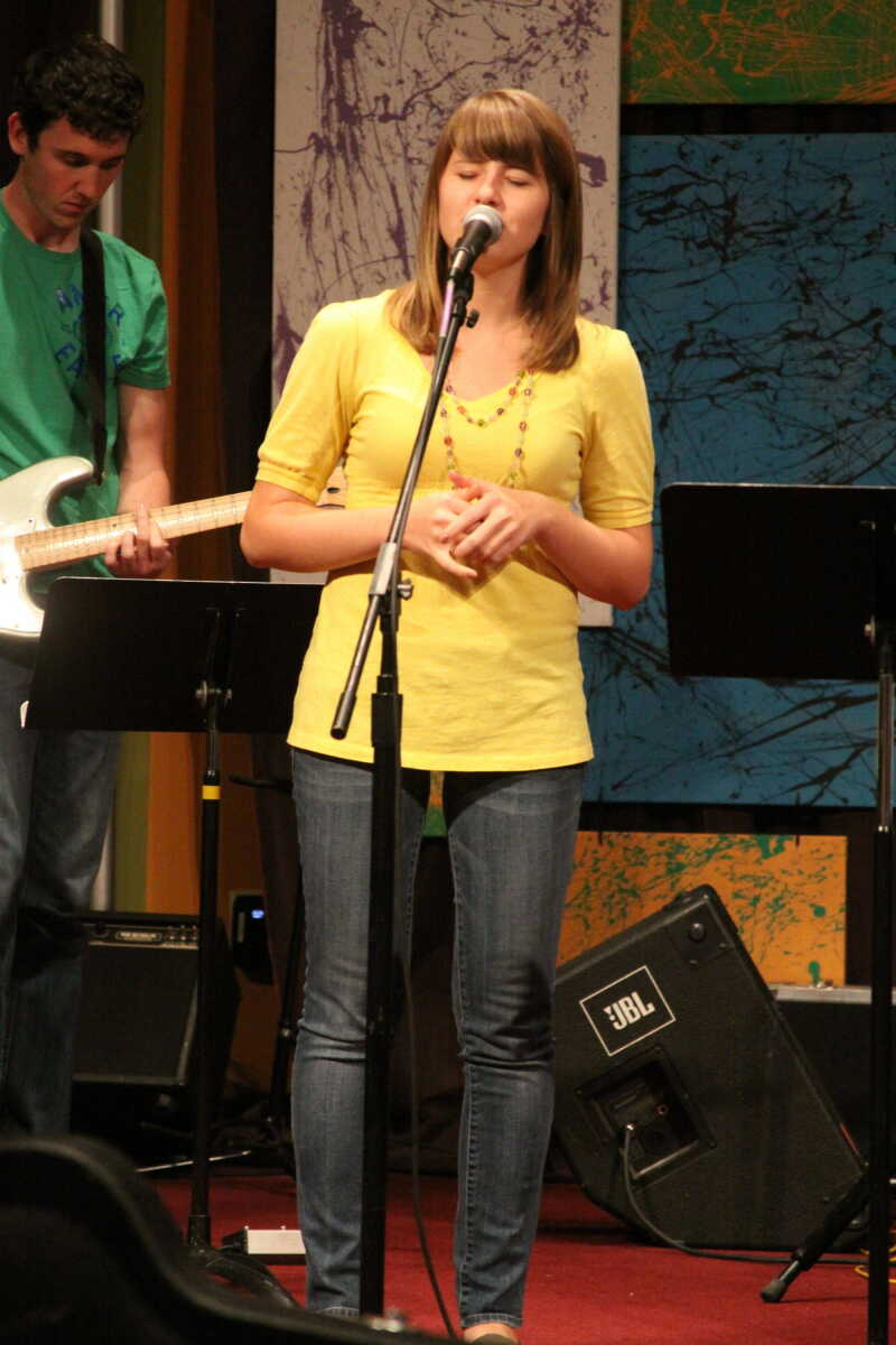Kylie Goodier, a member of the Ignite worship team, sang at the worship night on Friday. -photo by Kelso Hope