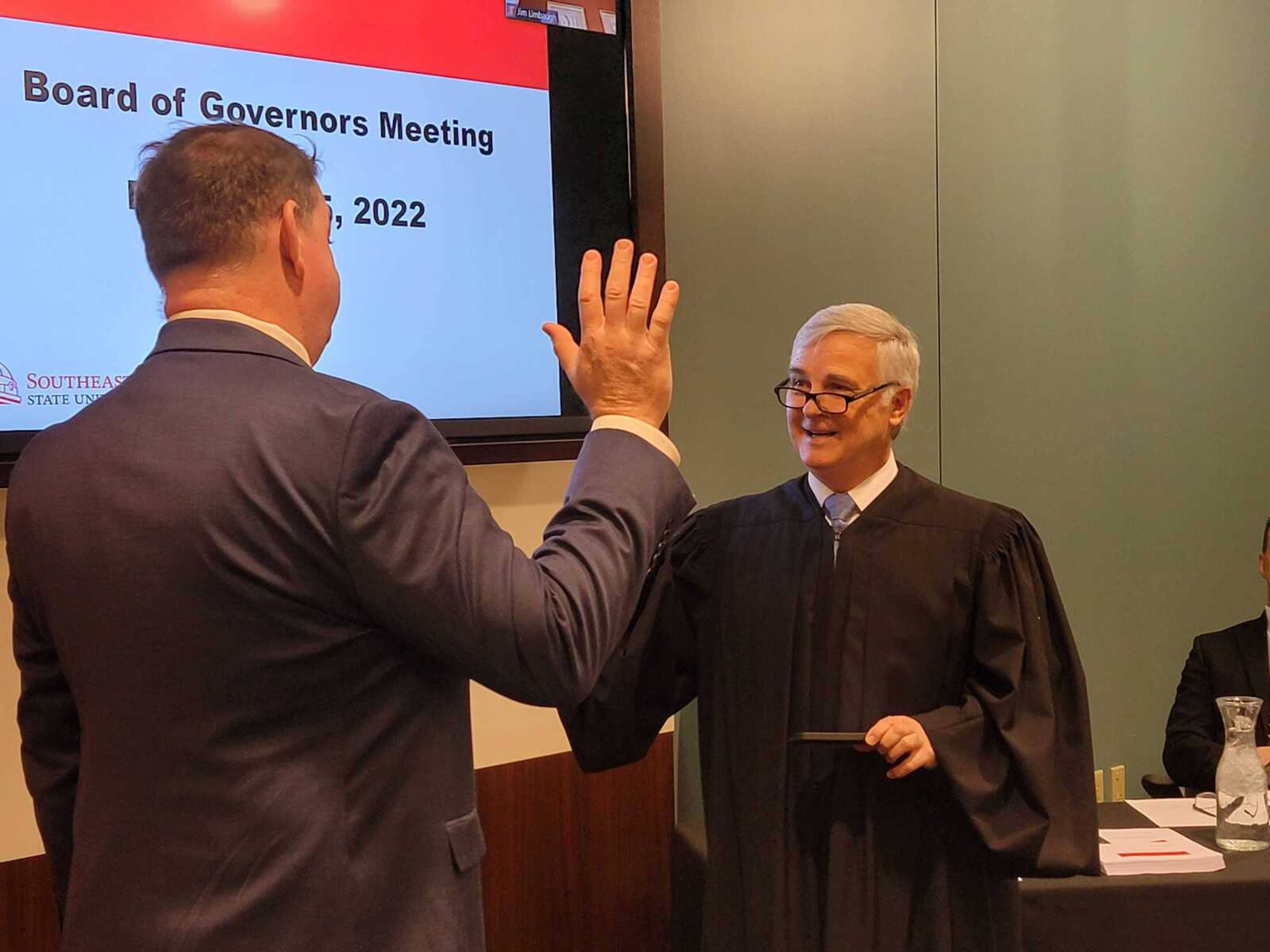 Governor David Martin being sworn in onto the board by Judge Robert Mayer on Feb. 25.