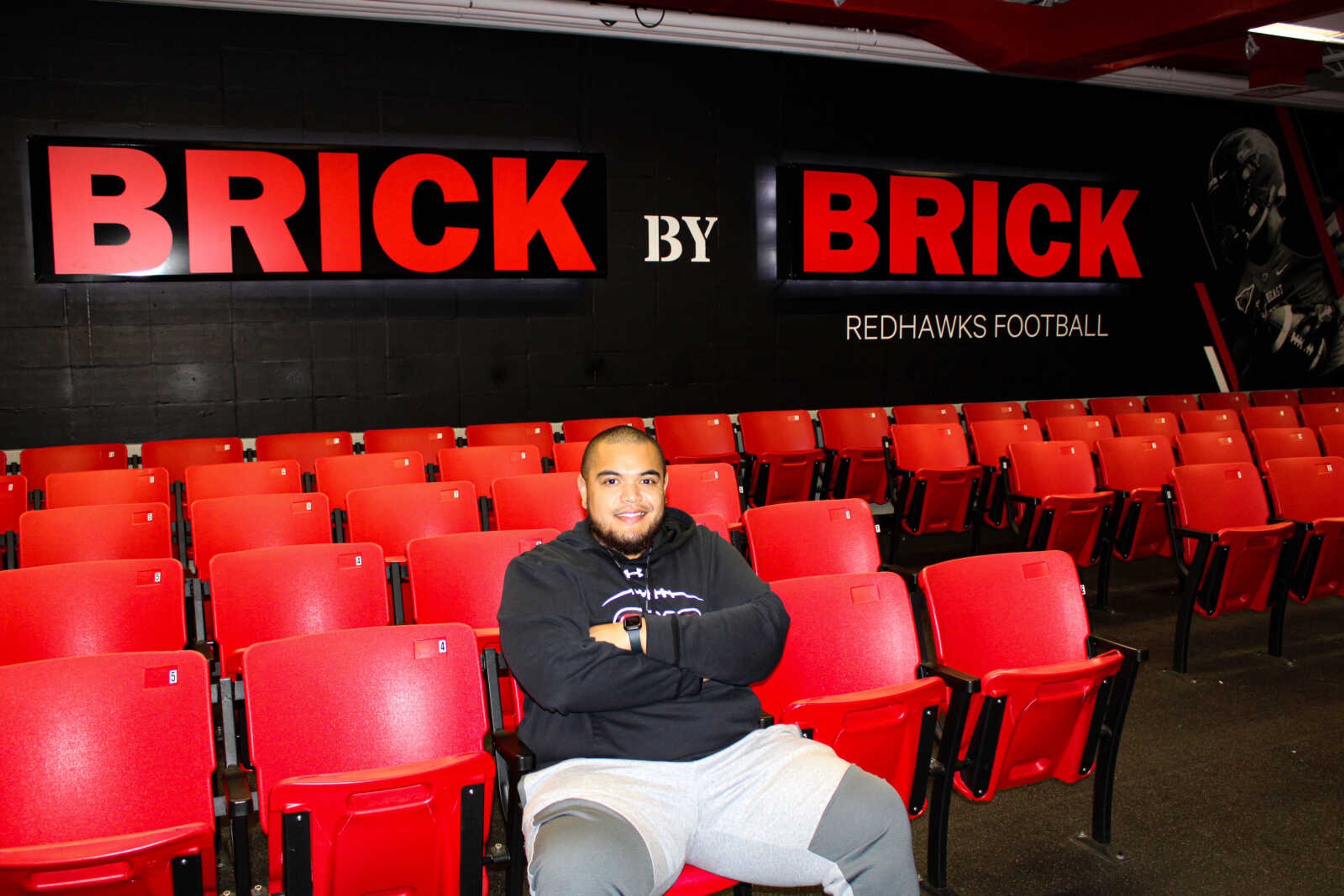 Kevon Beckwith, SEMO's new defensive line coach, poses for a photo in Rosengarten Athletic Complex. The football team spends time in the complex practicing and training.
