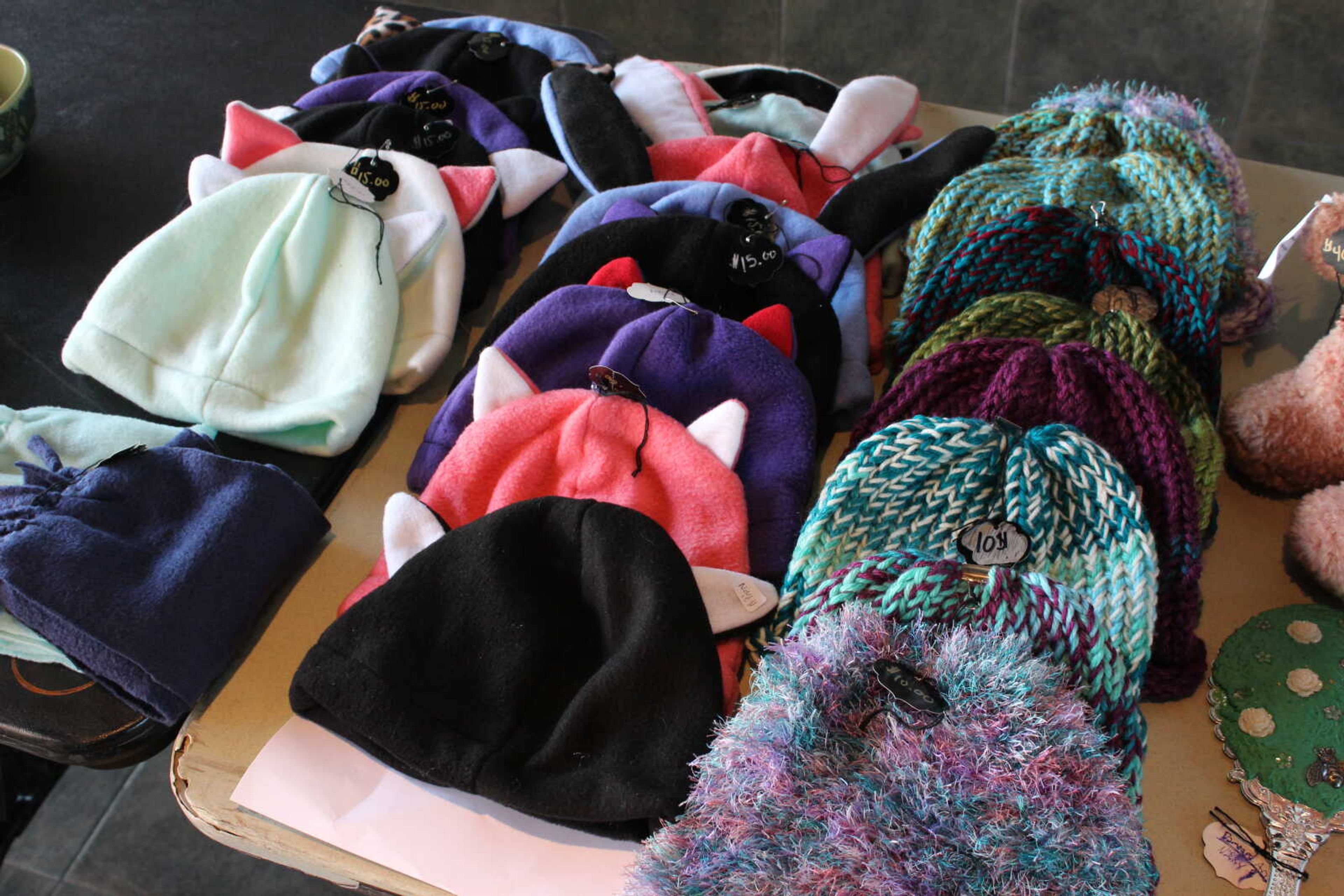 Hats for sale by artist Nicki Szendzial at Southeast’s Art Guild Annual Show and Sale on Nov. 16.
