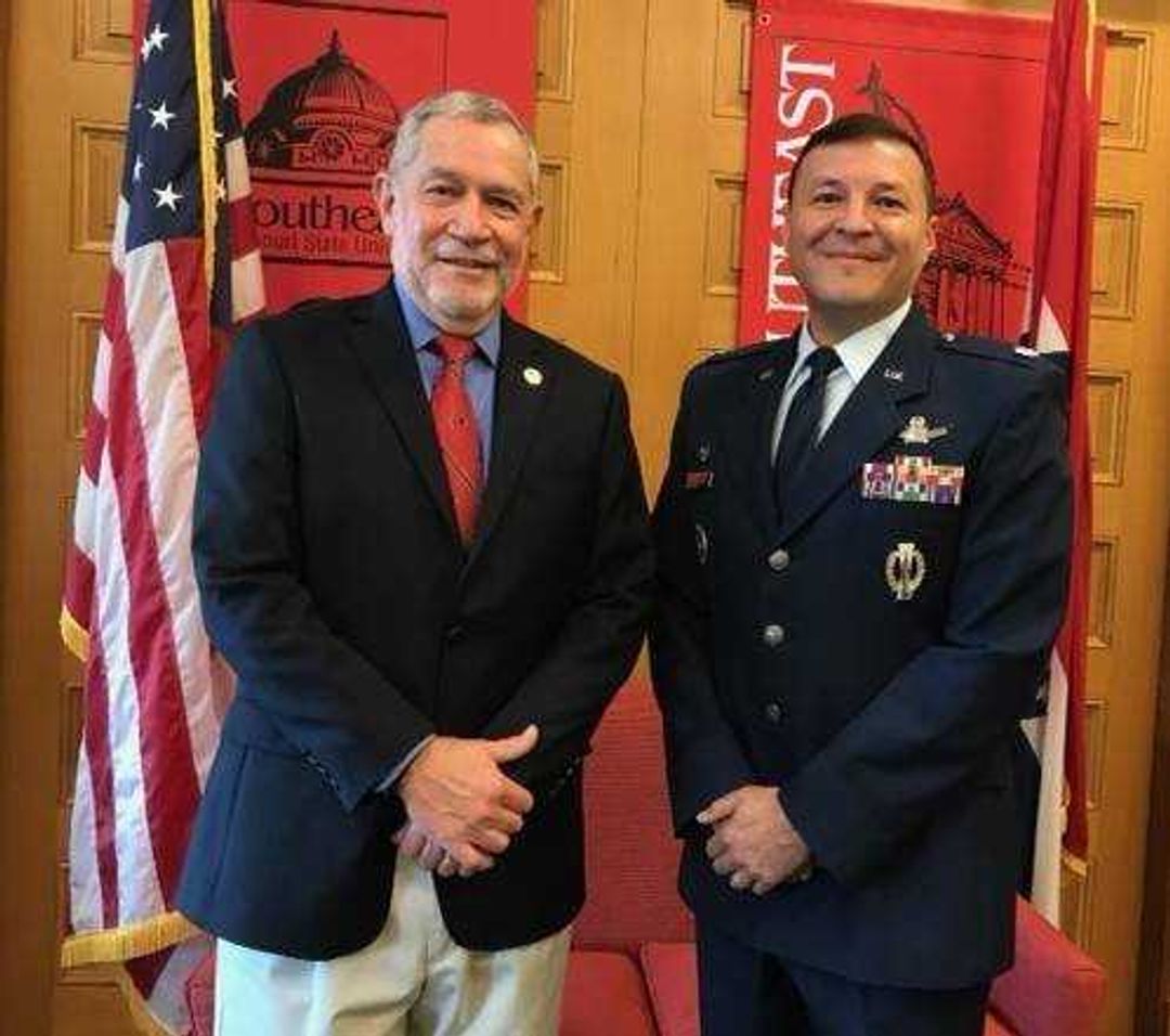 University President Carlos Vargas pictured with Lt. Col Anthony J. Anderson.