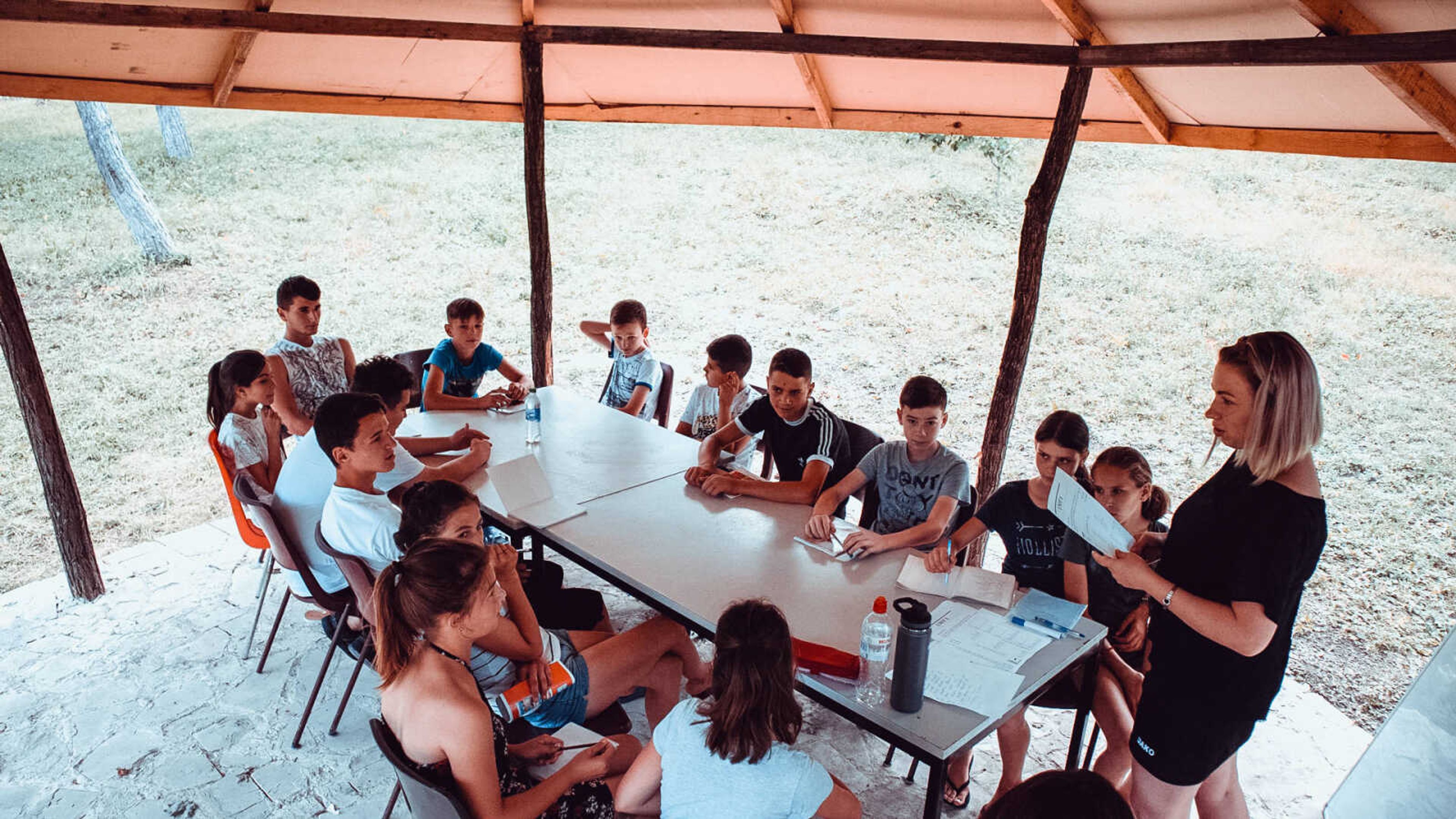 Students are seen during a camp in Moldova that Kate Stepaniuc organizes. 