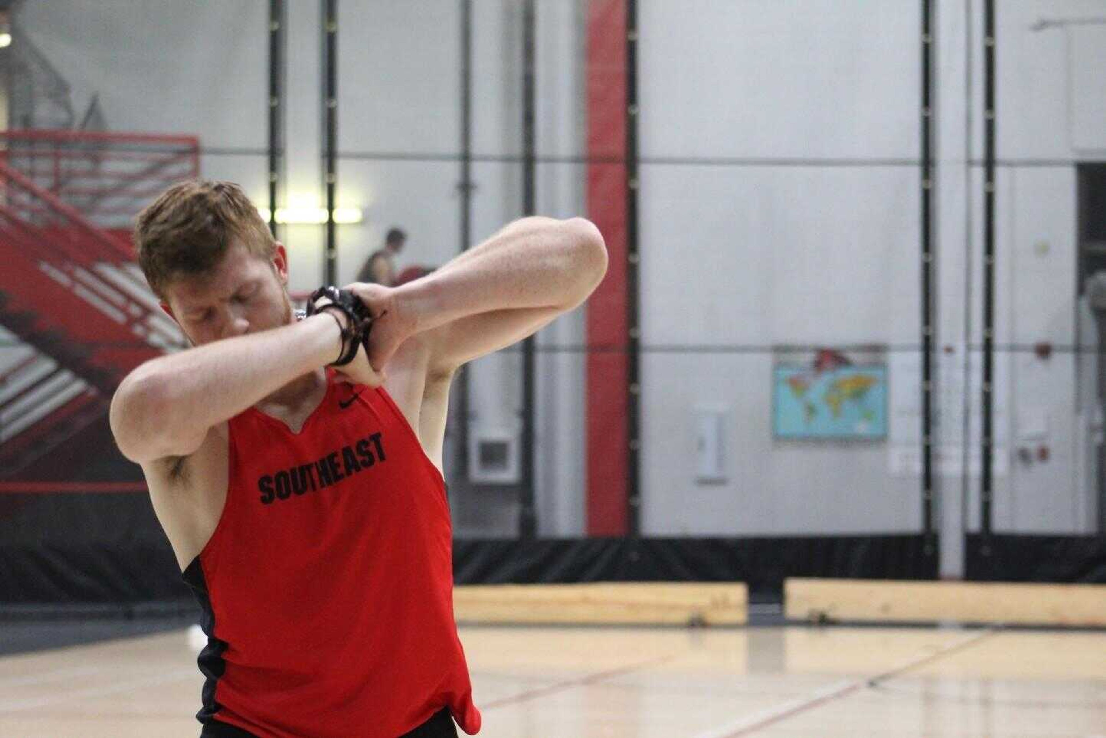 Sophomore thrower Stephen Zagurski prepares to throw the hammer at the team's first home meet Dec. 9.
