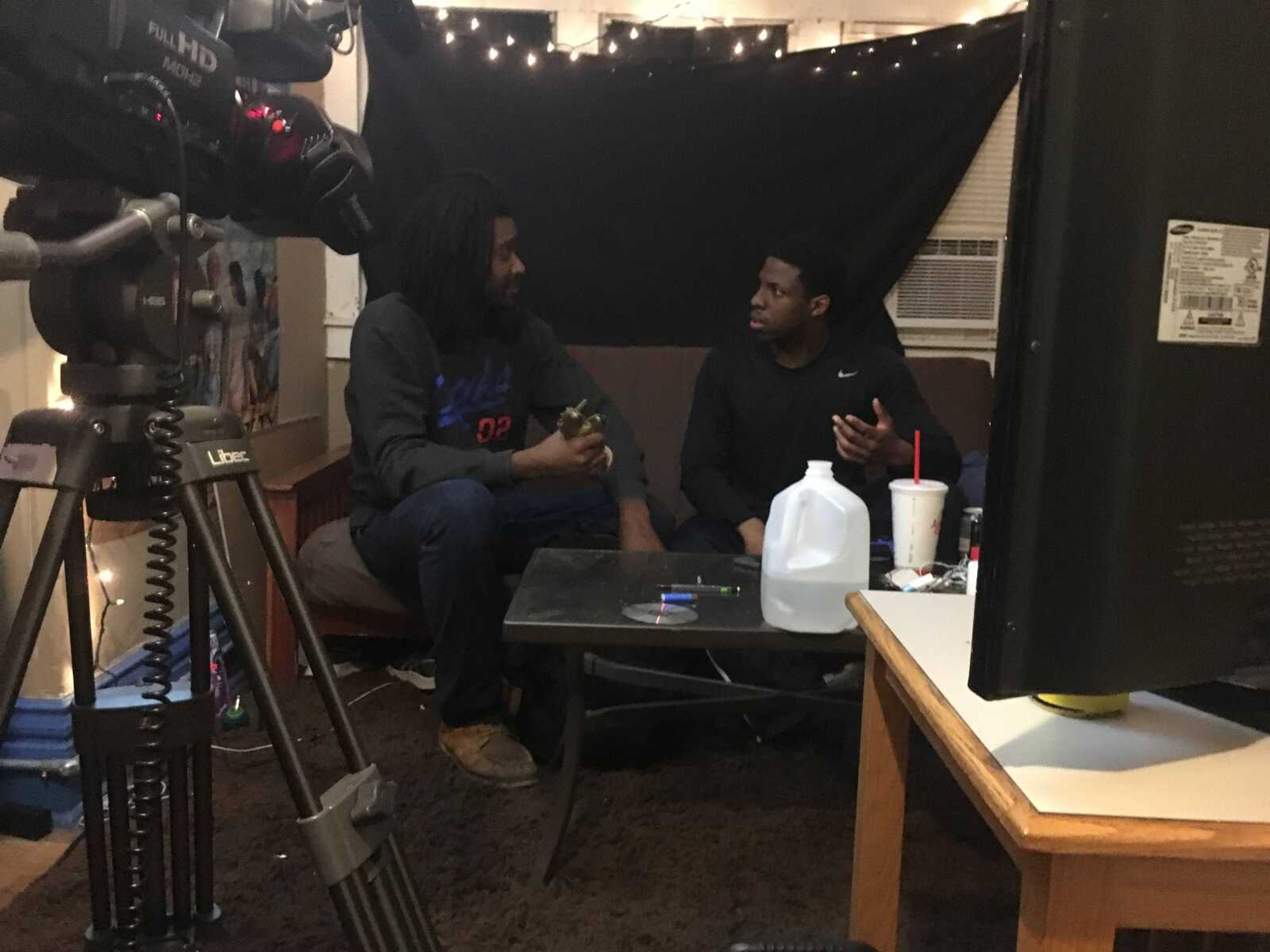 Larry Eugene Miller II speaks with an actor during filming for "Charlie's Matrix."