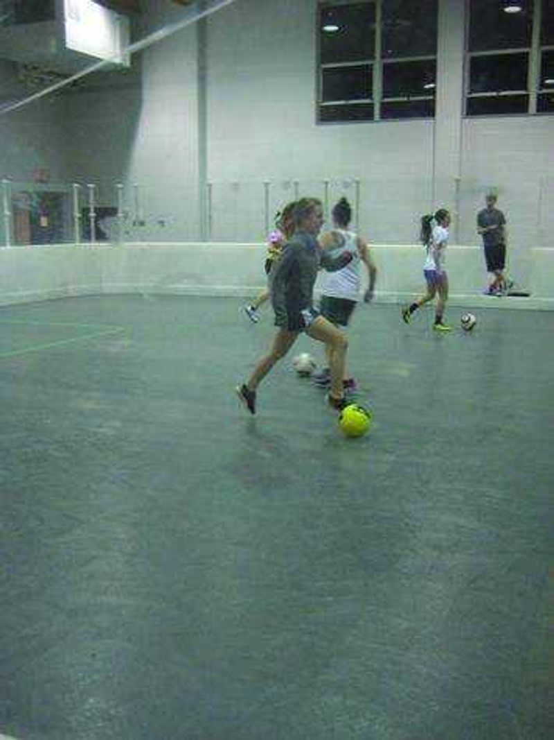 Members of the Southeast club soccer team practice at a gym in Parker Hall on Monday night. Photo by Karlee Lursen