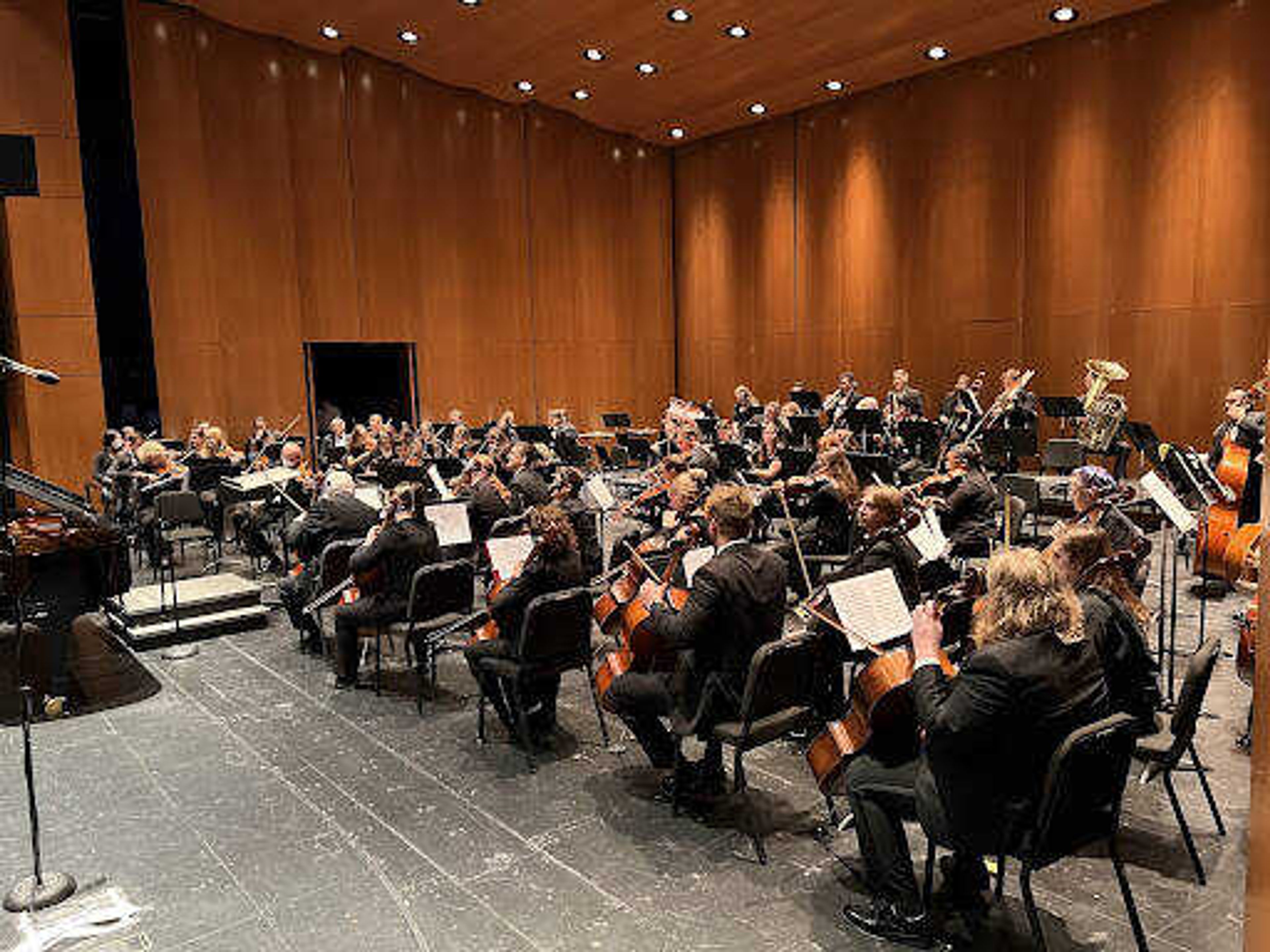 SEMO and SIU students in the symphony orchestras at their schools play together in a concert on Monday, April 25.