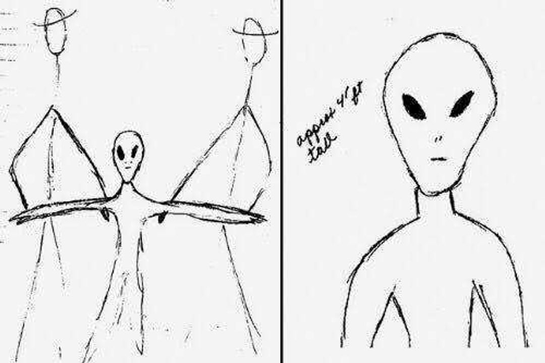 An illustration of the alien bodies said to be found in a field of Cape Girardeau in 1941.