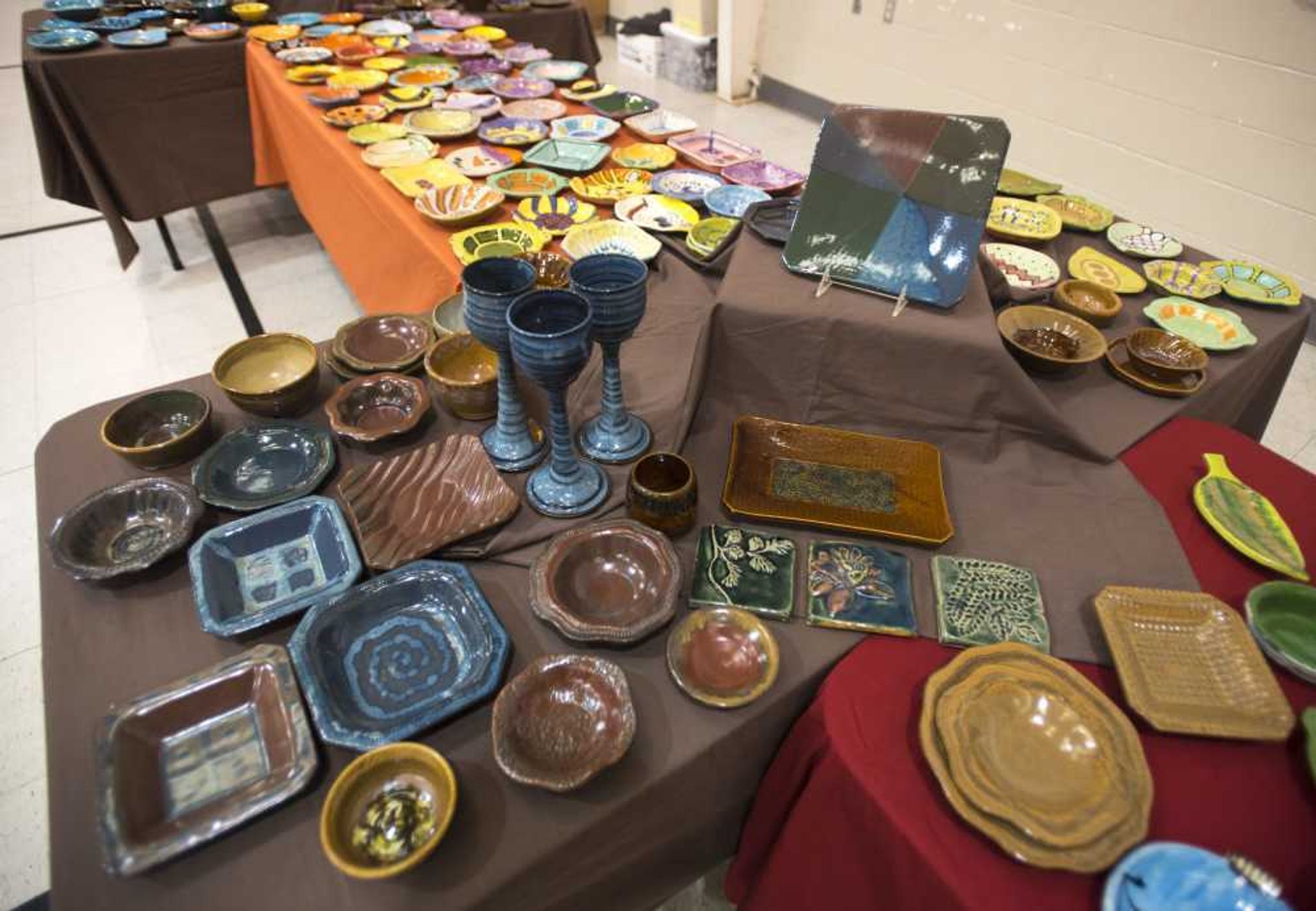 Bowls sit on a table before an Empty Bowls Banquet on Sunday at the Salvation Army in Cape Girardeau.