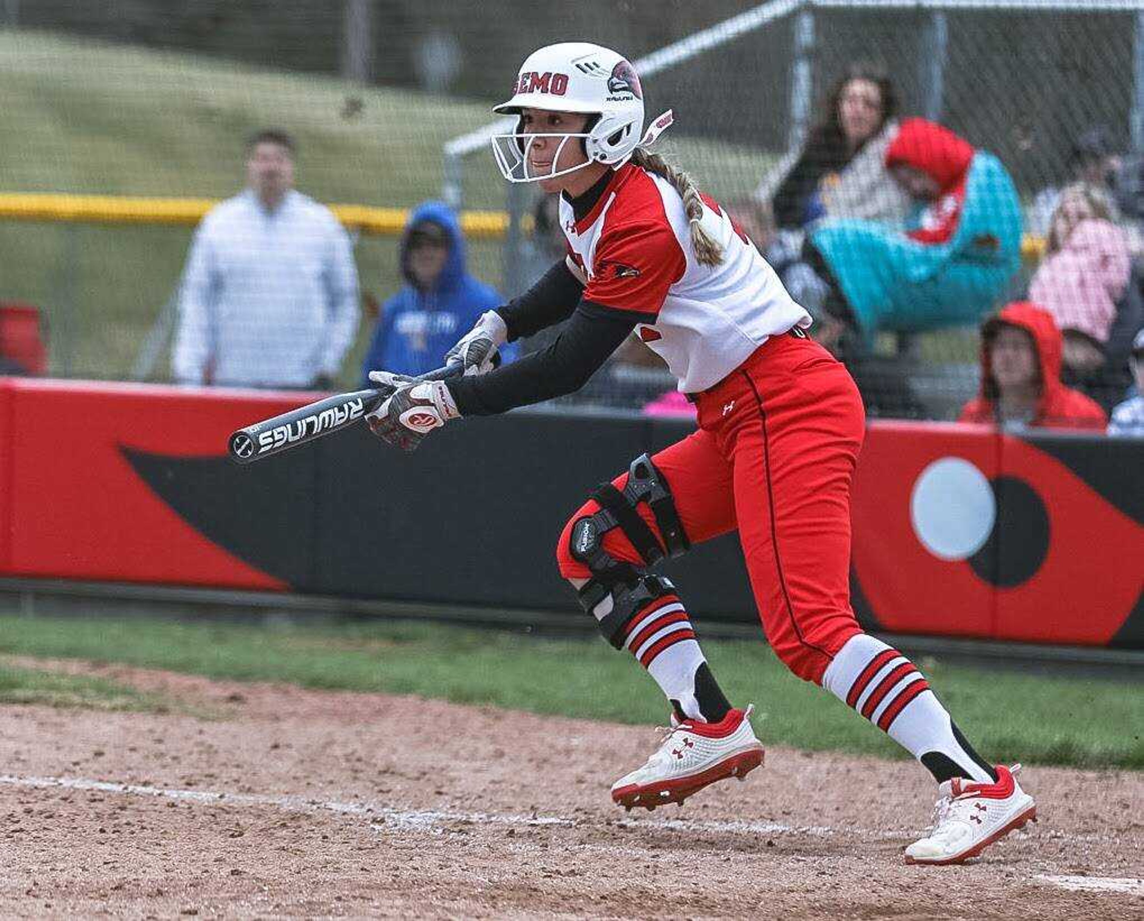 Freshman Kimmy Wallen bunting to advance a Redhawk from First base to Second. March 1, 2020