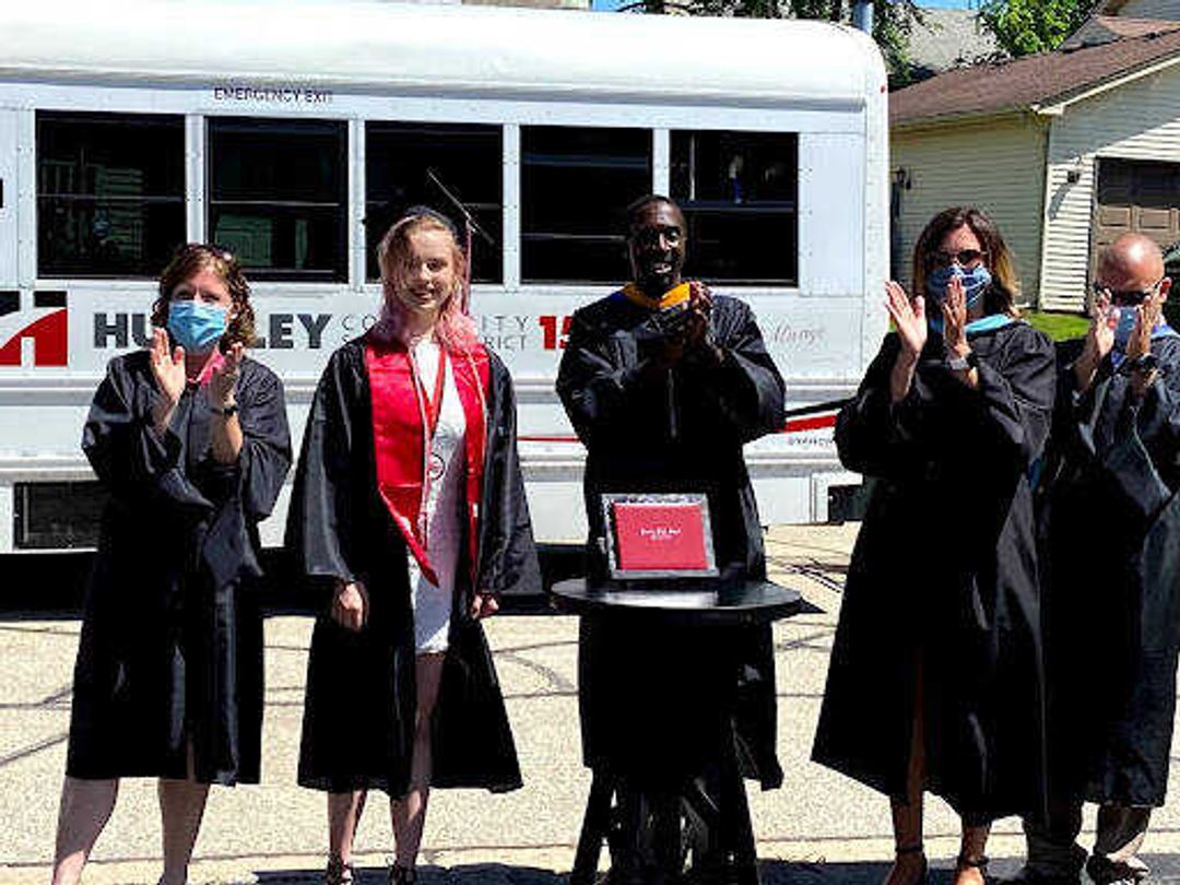 I graduated in my driveway in May 2020, surrounded by my principal, several administrators, family and friends. The administration brought each student their diploma personally, due to the concerns of spreading the COVID-19 virus at a large graduation ceremony.