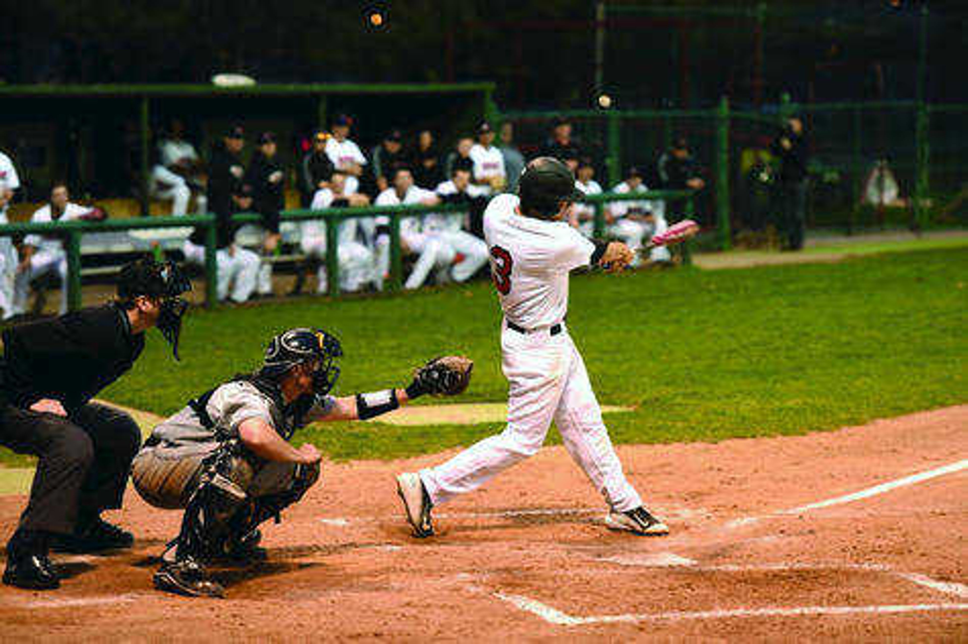 Junior shortstop Branden Boggetto hits a foul against SIU on April 14 at Capaha Field. Submitted photo