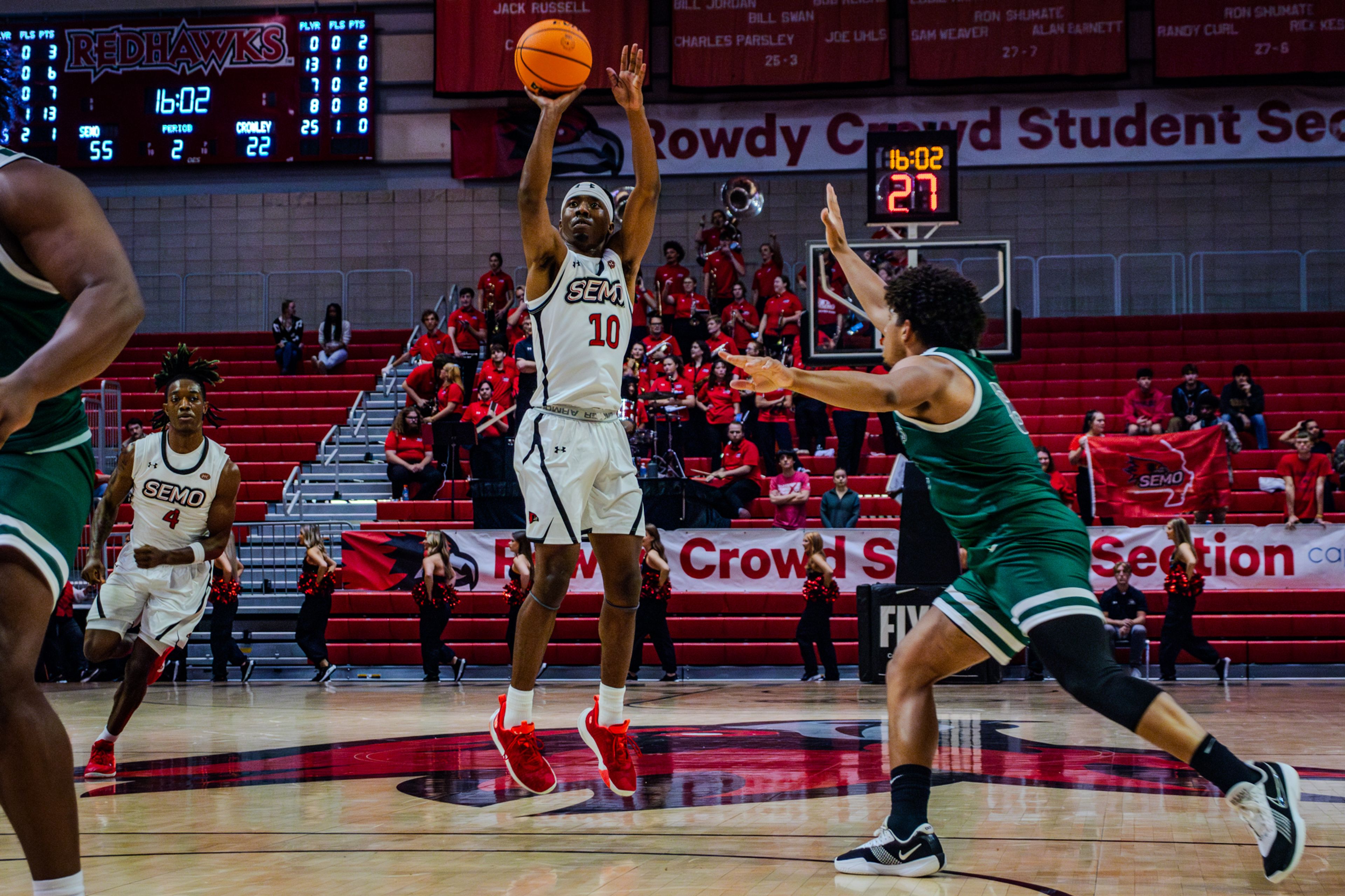 Senior guard Teddy Washington Jr. shoots a three against Crowley Ridge College. 