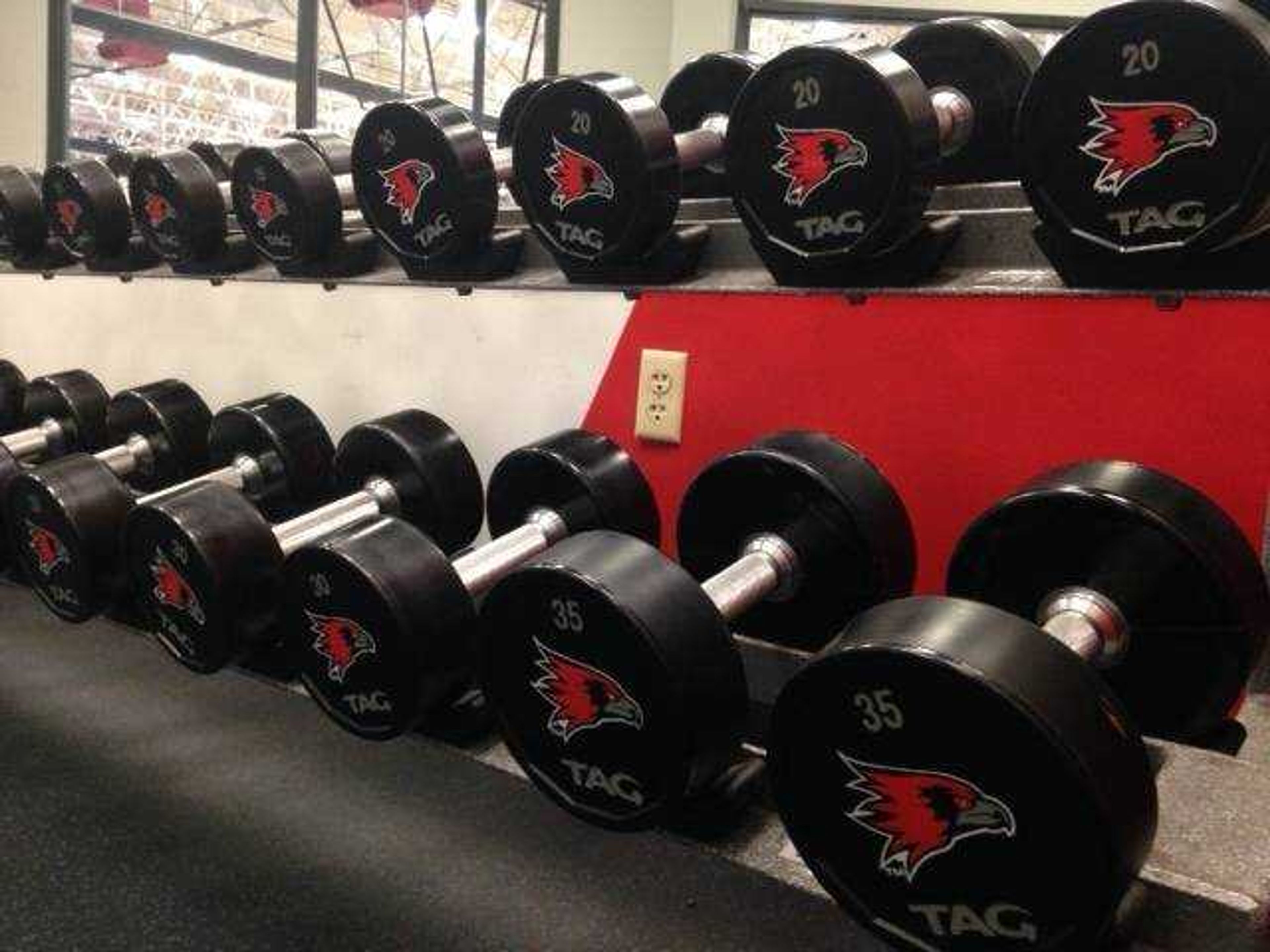 New dumbbells were added in the weight room with Southeast branding in the recreation centers.