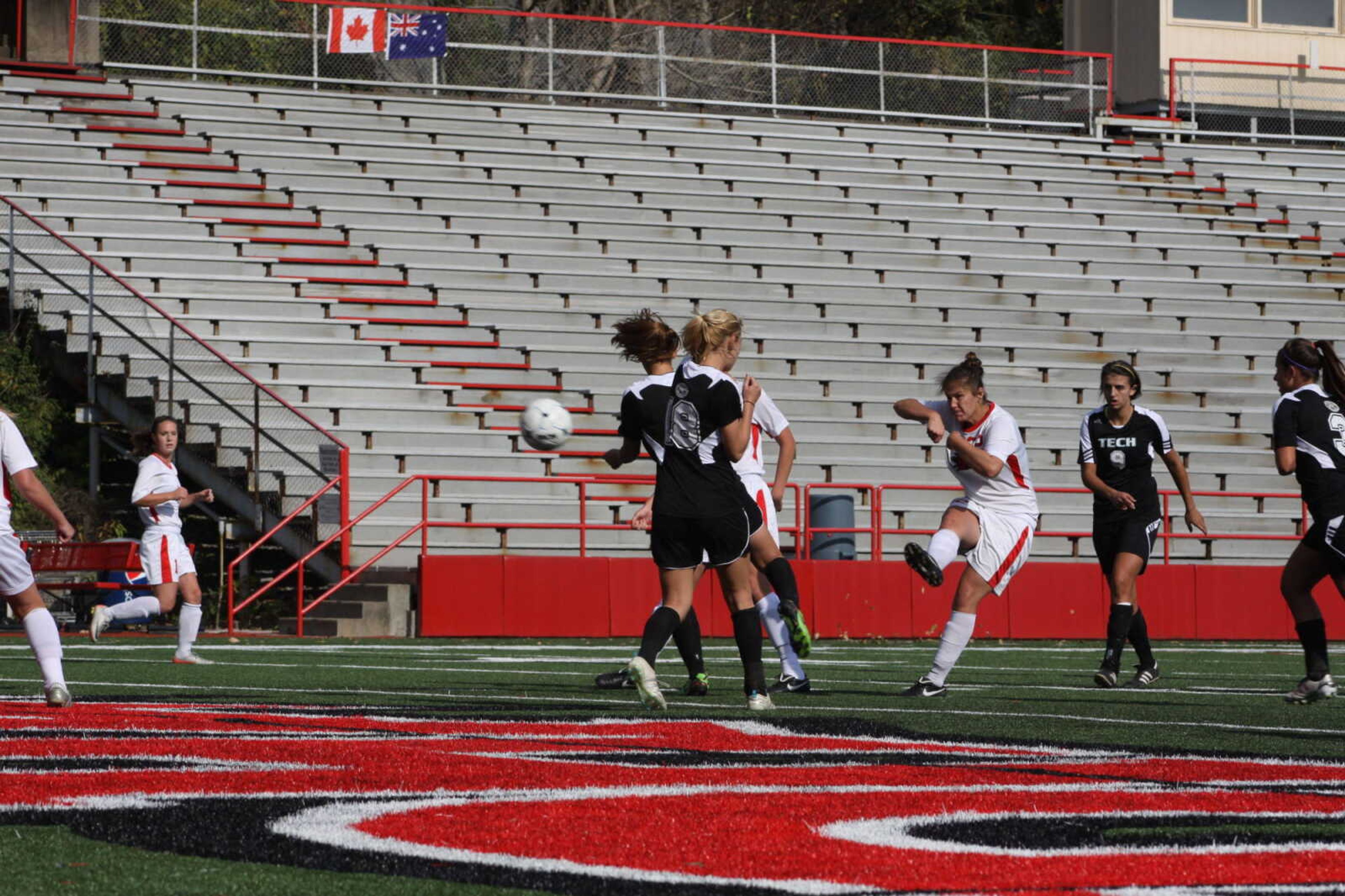 Defender Hayley Abbot scored at the 52:54 mark in Sunday's game against Tennessee Tech. Southeast won 3-0. - Photo by Kelso Hope